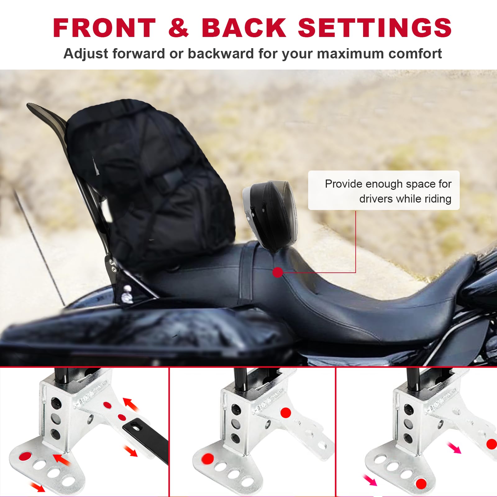 kekykm Detachable Driver Rider Backrest for 2009-2024 Harley Davidson Touring Street Glide Road King Road Glide Ultra Limited Qu