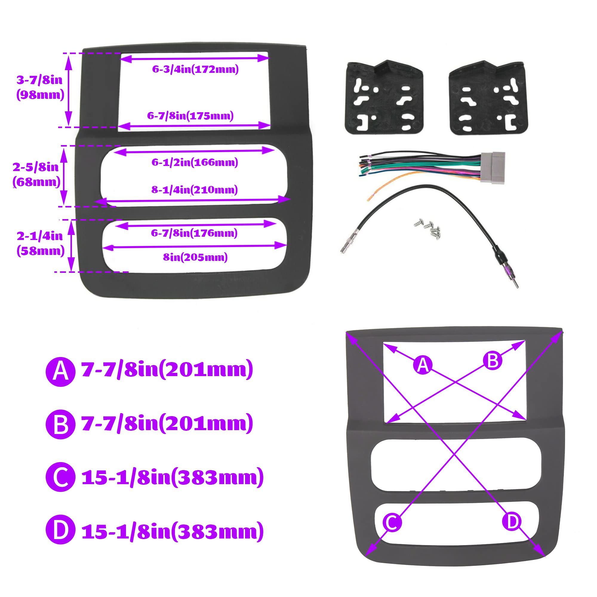 Double Din Stereo Dash Installation Kit Compatible With Ram 2002-2005 Pickup