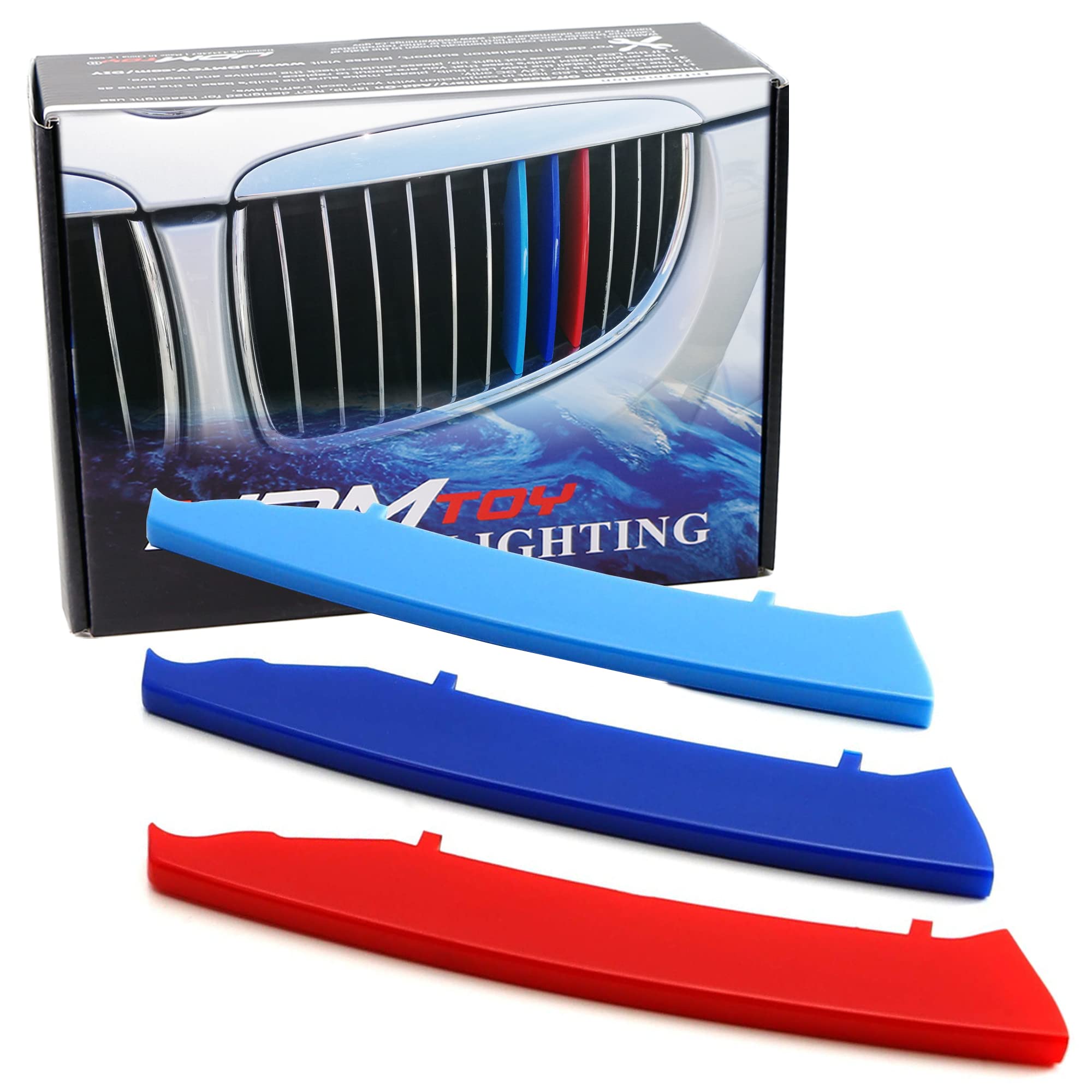 Ijdmtoy Exact Fit ///M-Colored Grille Insert Trims Compatible With 2006-2008 Bmw E90/E91 Pre-Lci 3 Series W/12-Beam Grill Only