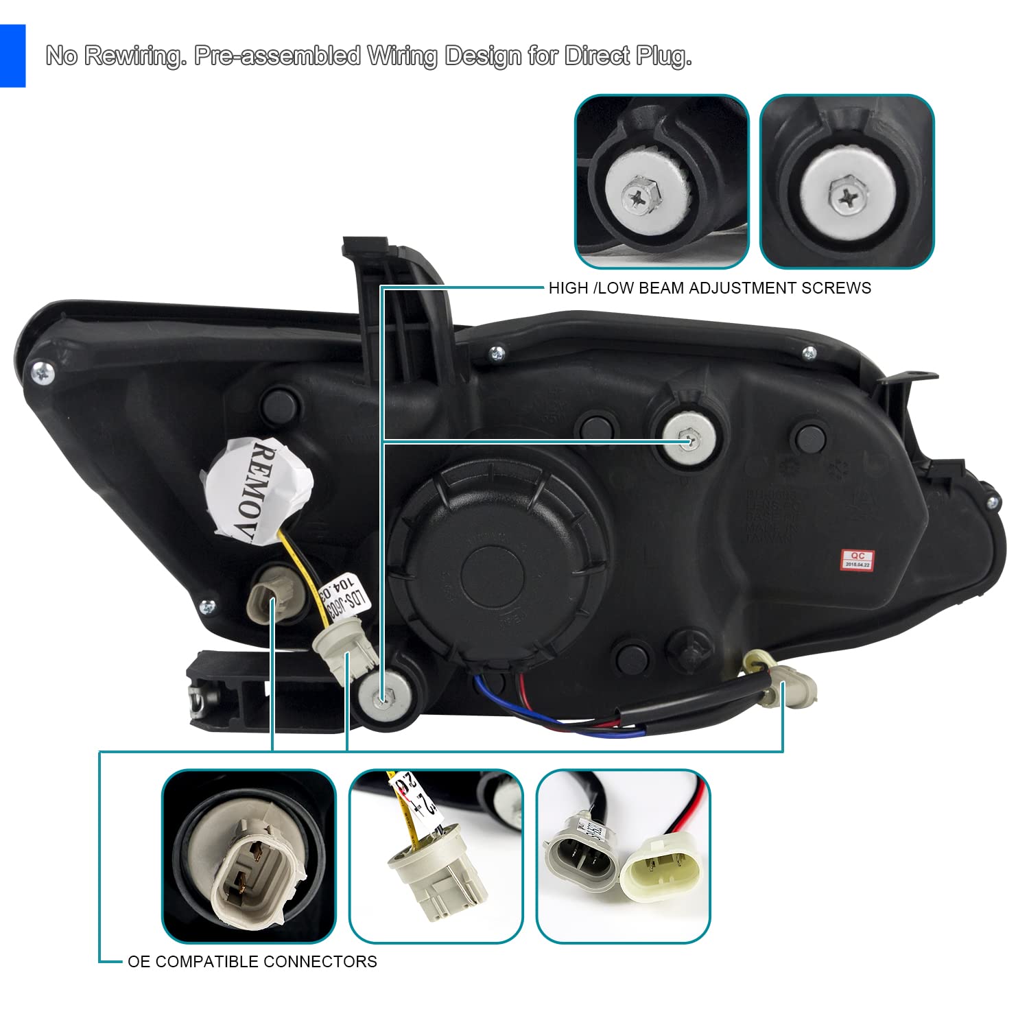 Spec-D Tuning Black Housing Smoke Lens Projector Headlights w/LED Signal & LED Strip Compatible with 2011-2013 Scion tC Left + R