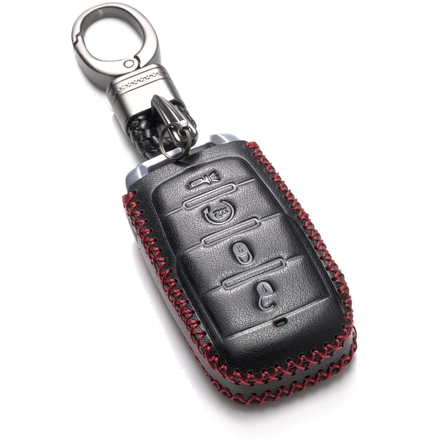 Vitodeco Genuine Leather Smart Key Fob Case Cover Protector Compatible with RAM 1500, RAM 2500, RAM 3500 2019 - 2025 (4-Button, 