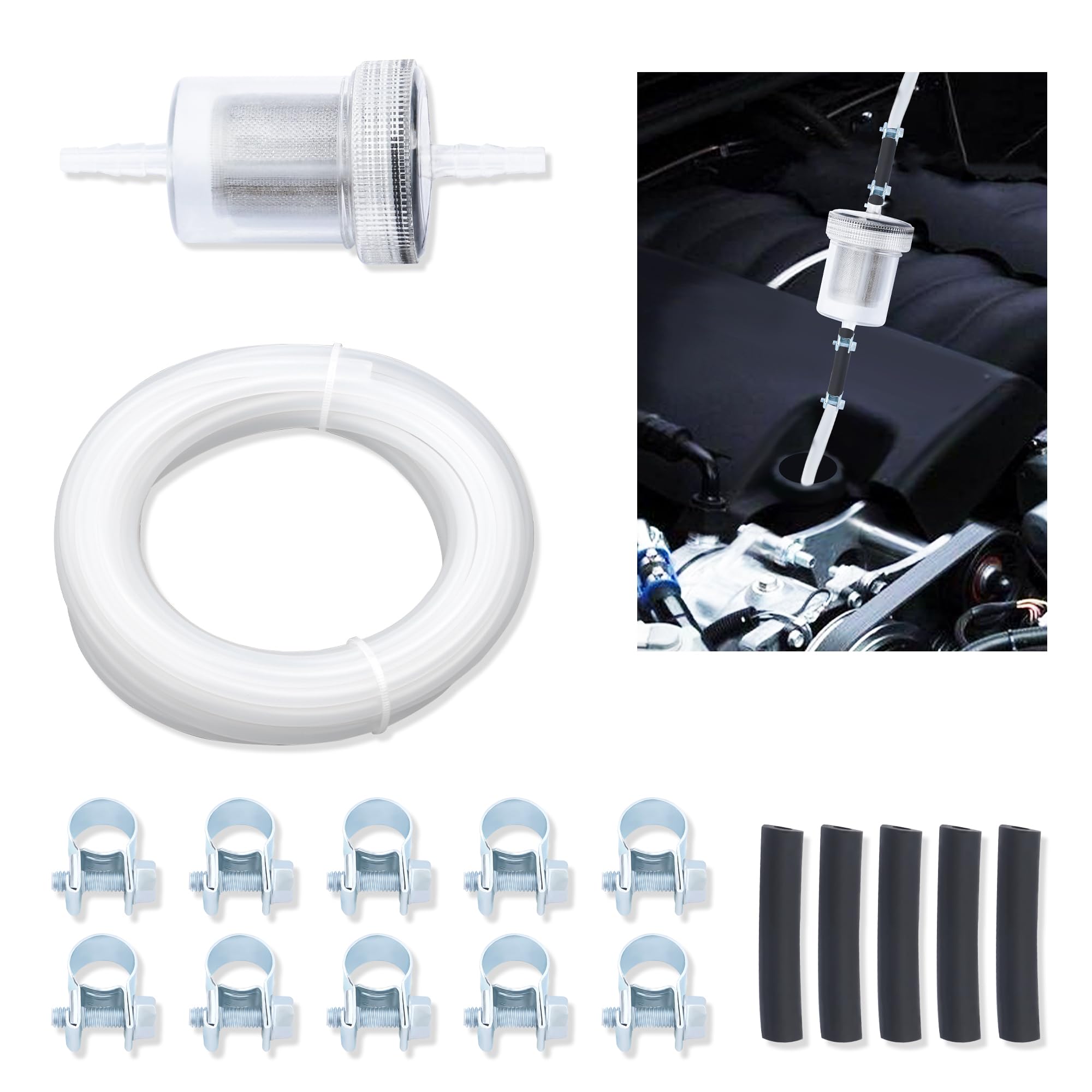 16.4Ft Diesel Heater Fuel Line Kit OEM# 1320399A 35320A,Include Fuel Hose+Inline Fuel Filter+Connecting Hoses+FFuel Line Clamps,