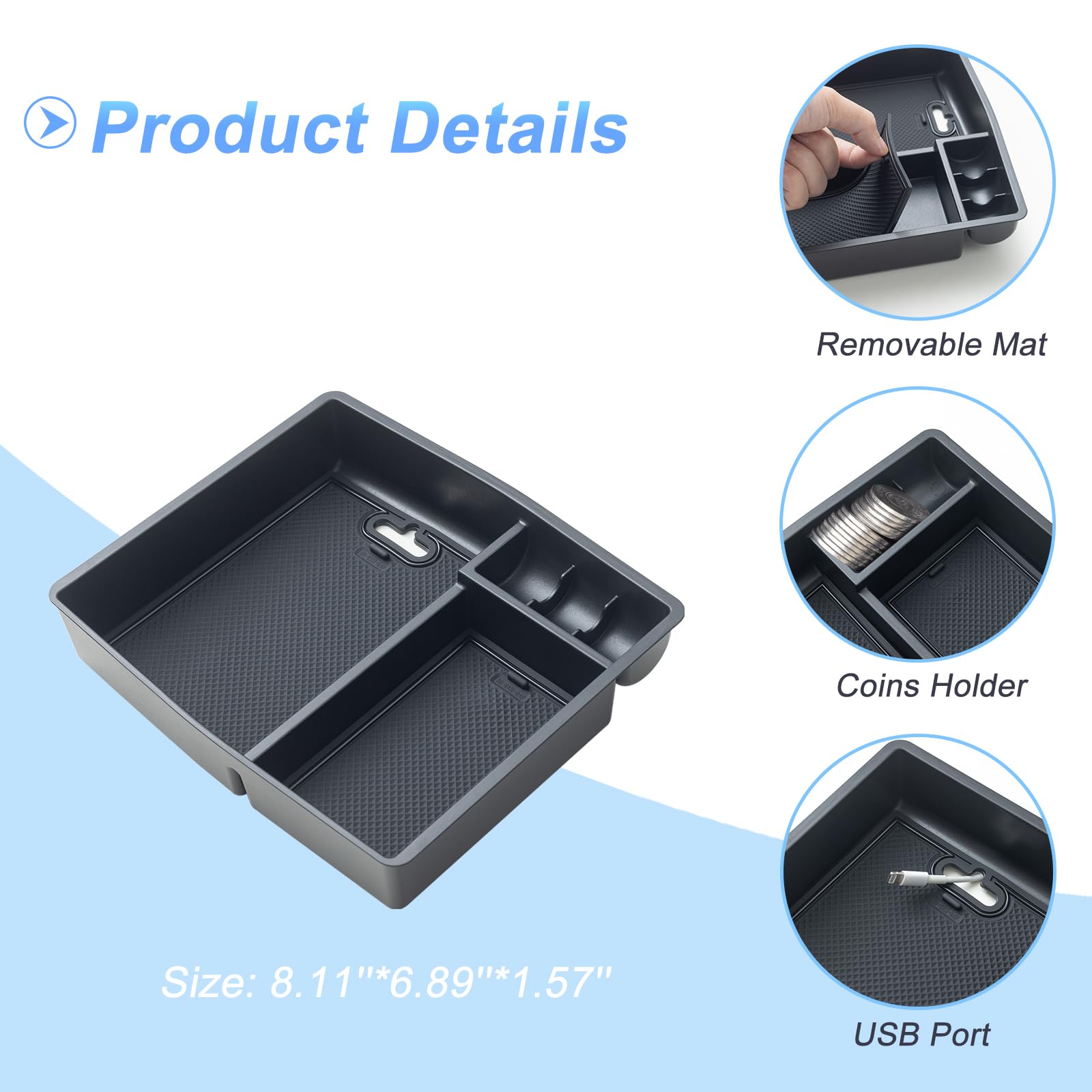 JKCOVER Center Console Organizer for 2024+ Toyota Tacoma - 2PCS Tray and Divider Storage Accessories, Model JC-TA-094