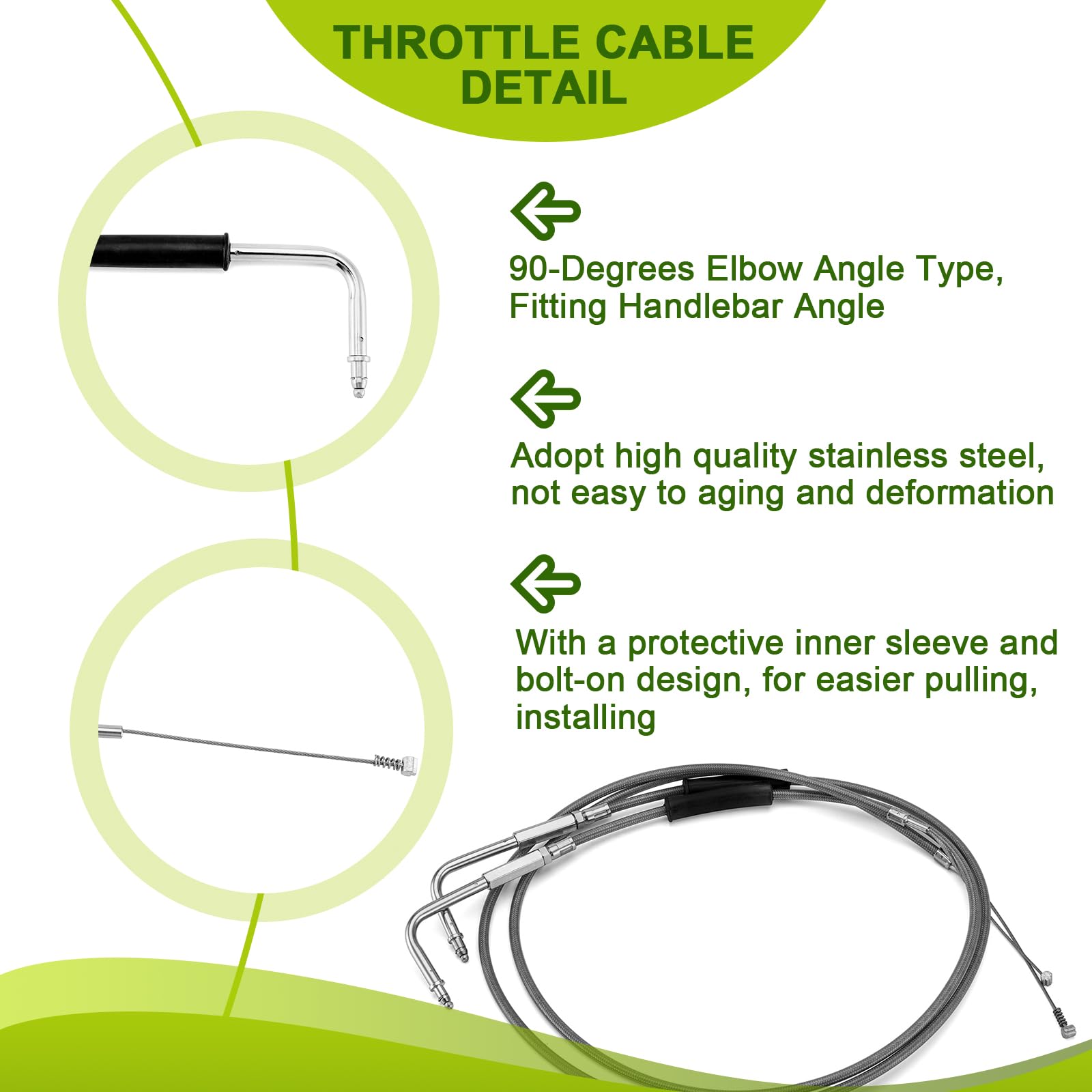 Mofun Extended Length 40'' Throttle Cable and Idle Cable Kit Stainless Steel Compatible with Harley Sportster XL 883 1200 Softai