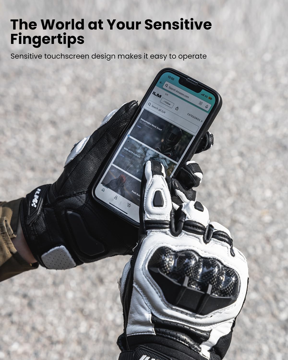 ILM Air Flow Leather Motorcycle Gloves - XXL, White-Long, Model GRC01L for Men & Women - Durable, Comfortable Riding Gear