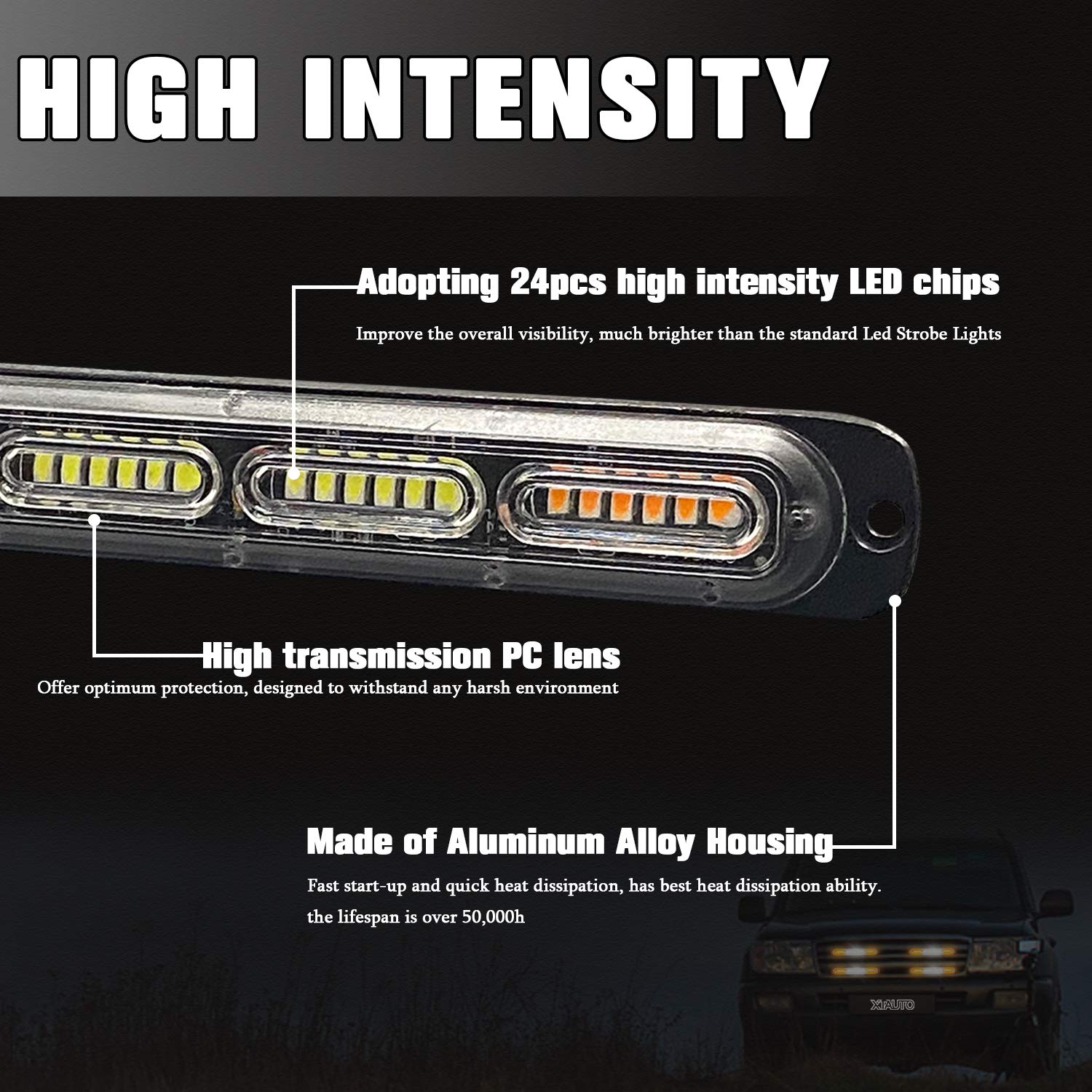 Xtauto Led Emergency Strobe Light 24-Led Amber White Amber Ultra-Thin Surface Mount Flashing Warning Beacon Hazard Construction