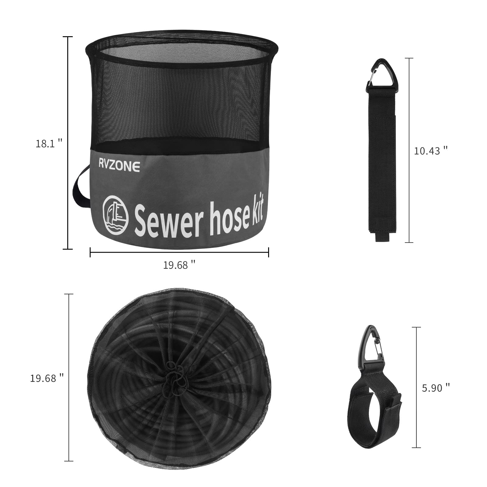 RVZONE Waterproof RV Hose Bag Organizer - Large Grey Polyester Utility Bag for Sewer, Fresh Water Hoses & Electrical Cords