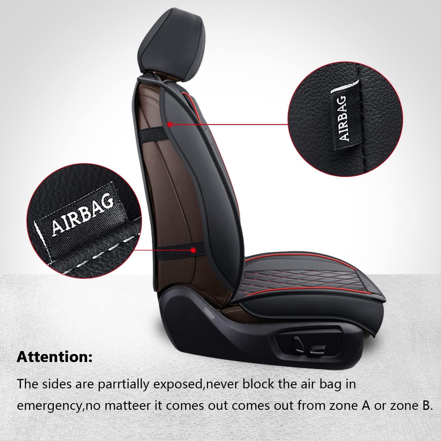 MIROZO Faux Leather Ram Truck Seat Covers Full Set, Black and Red, Compatible with 2009-2024 Ram 1500 2500 3500 Crew Quad Cab