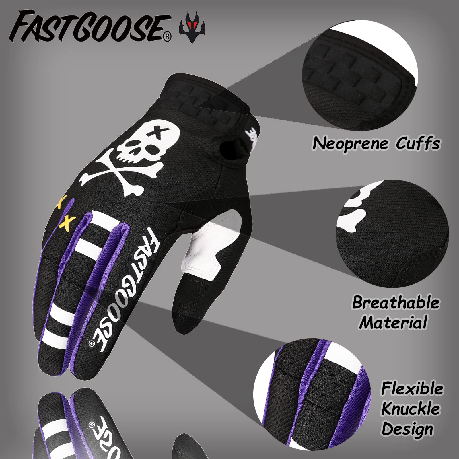 FASTGOOSE Dirt Bike Gloves - Black, Large, Spandex Material, Motocross, ATV, MX, MTB, Off Road Racing Sports Cycling Gear