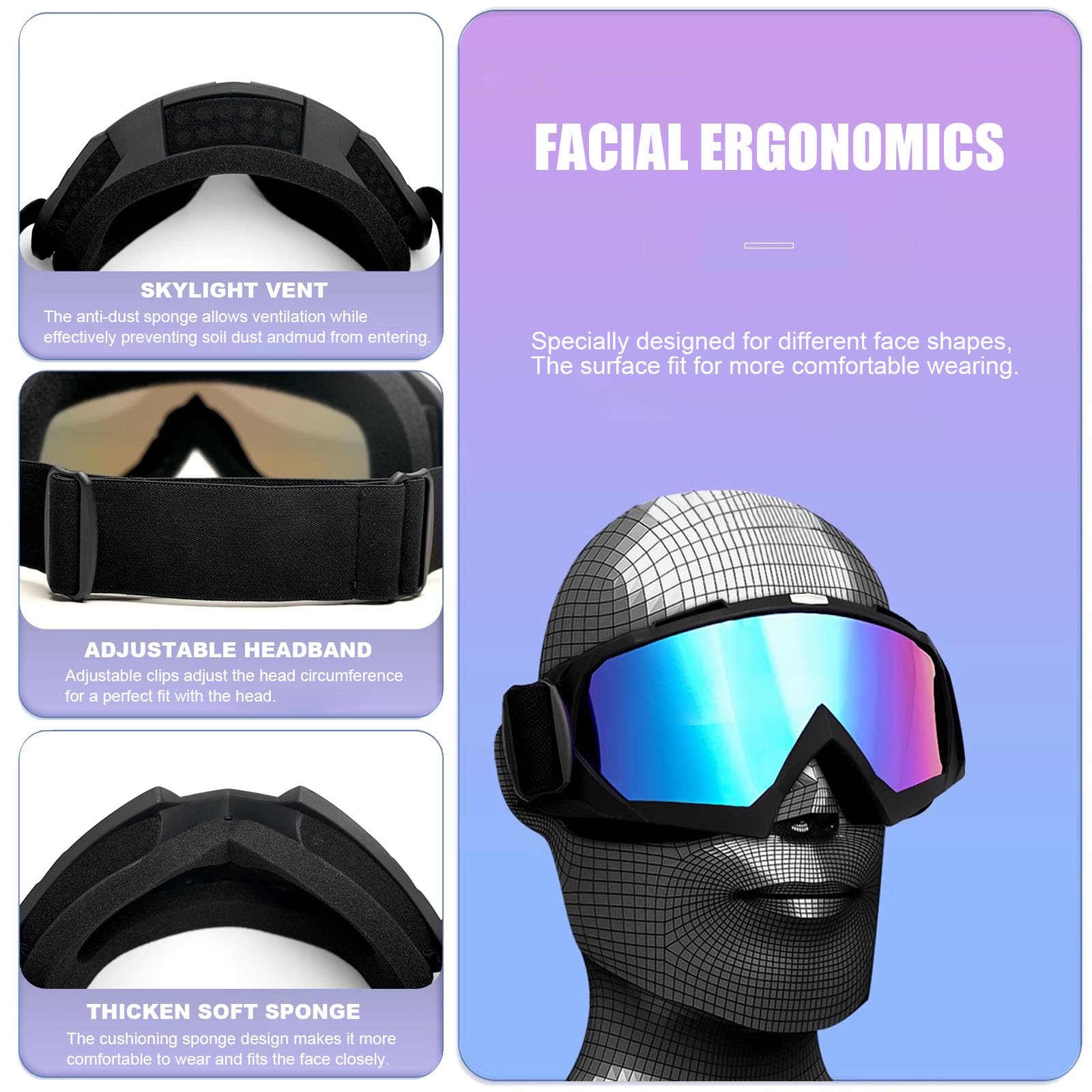 immoono Dirt Bike Motorcycle Goggles with Balaclava Face Cover, Motocross Riding Offroad Glasses for Men Women with Face Mask, B