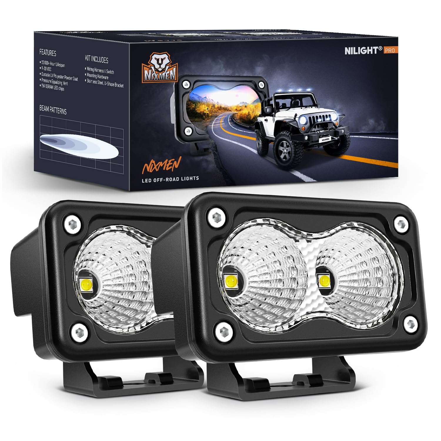 Nilight Motorcycle LED Pods 2 PCS 3 Inch Flood Offroad Fog Light 1160LM Built-in EMC Driving Auxiliary Lights for Motorbike SUV 
