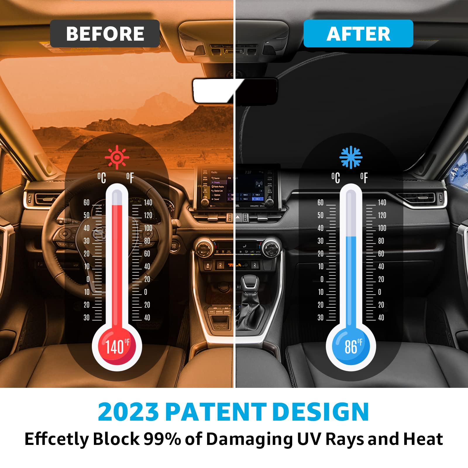 Front Windshield Sun Shade Foldable Sunshade Protector Custom Fit 2013-2018 Toyota Rav4 Suv Crossover, Le Xle Premium Limited Xse Hybrid Adventure Accessories 2023 Upgrade