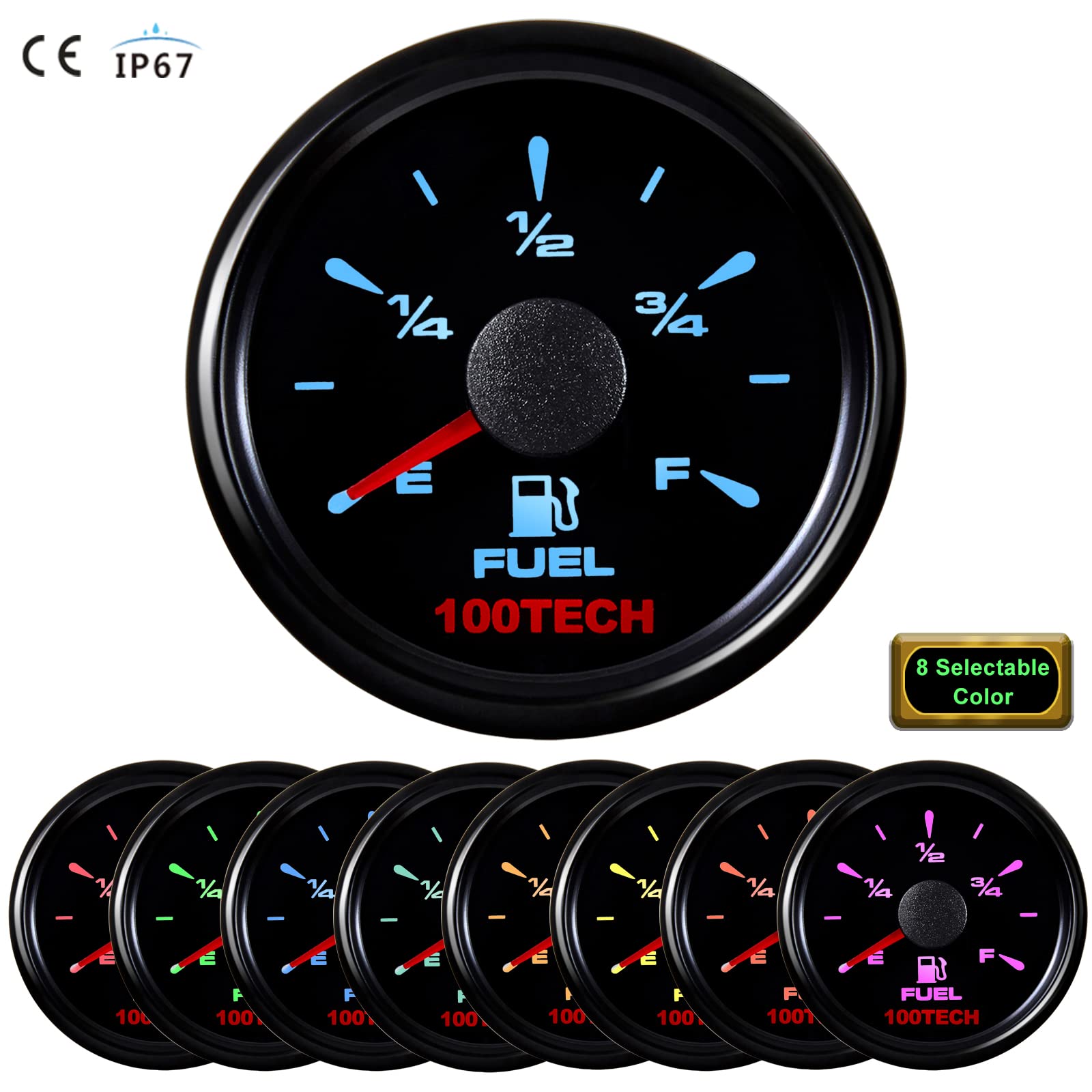 100TECH Fuel Sending Unit & Gauge Kit, 7" SUS316 Stainless Steel, 240-33 Ohms for Boat, Truck, RV, Camper