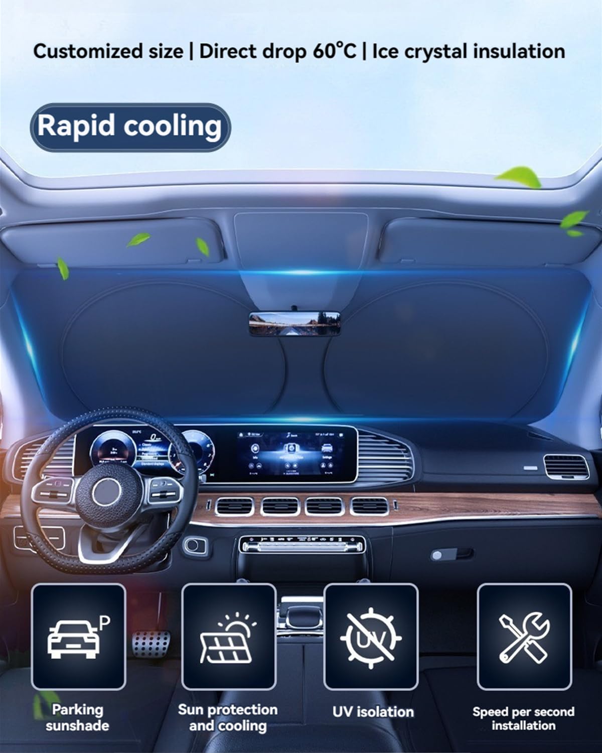 LZYYQX Windshield Sun Shade for Ford Edge 2015-2024, Blue Front Window Cover, UV Protection Car Accessory