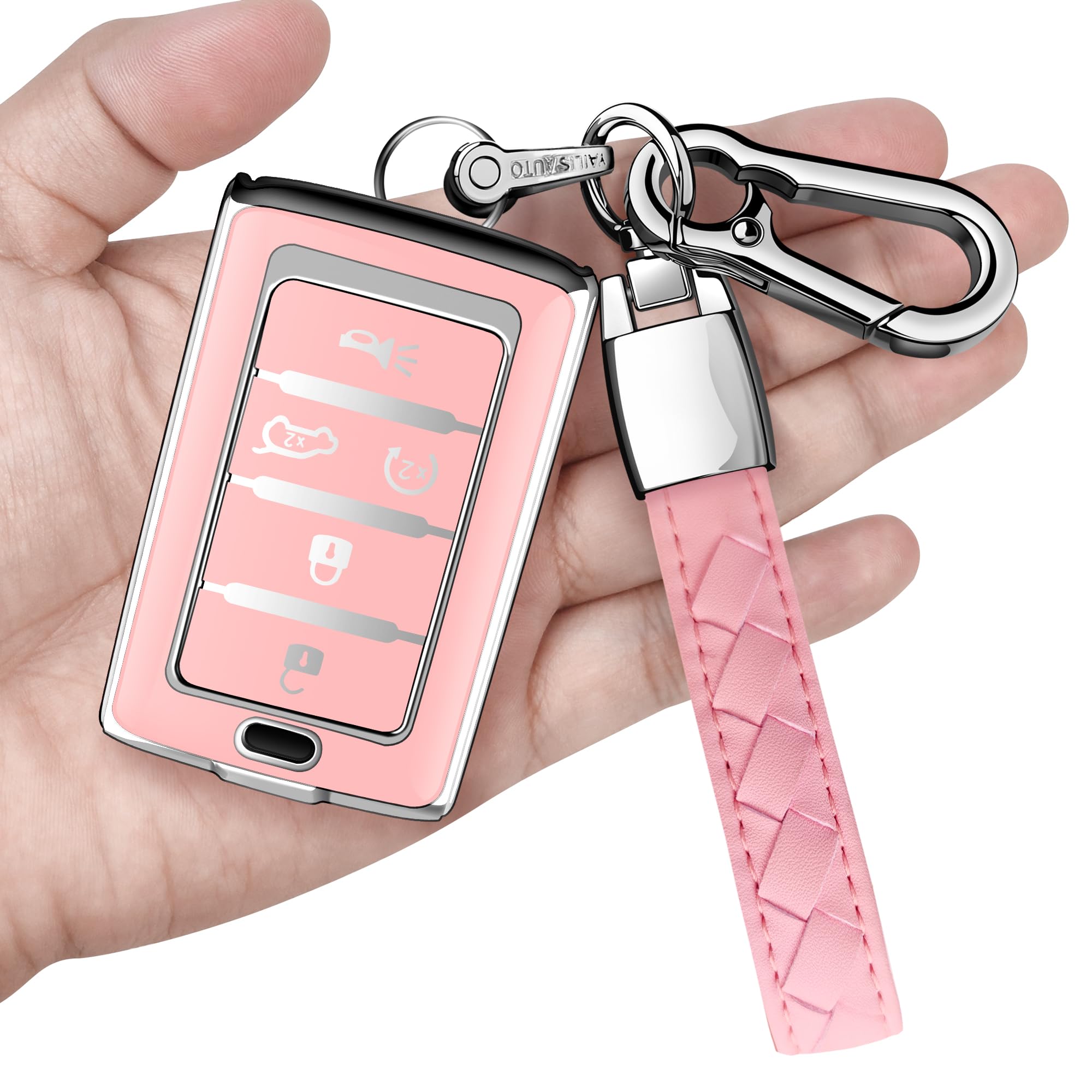 Sindeda for Jeep Key Fob Cover with Keychain Soft Full Protection Key Shell Compatible with Grand Cherokee L Grand Wagoneer 2021