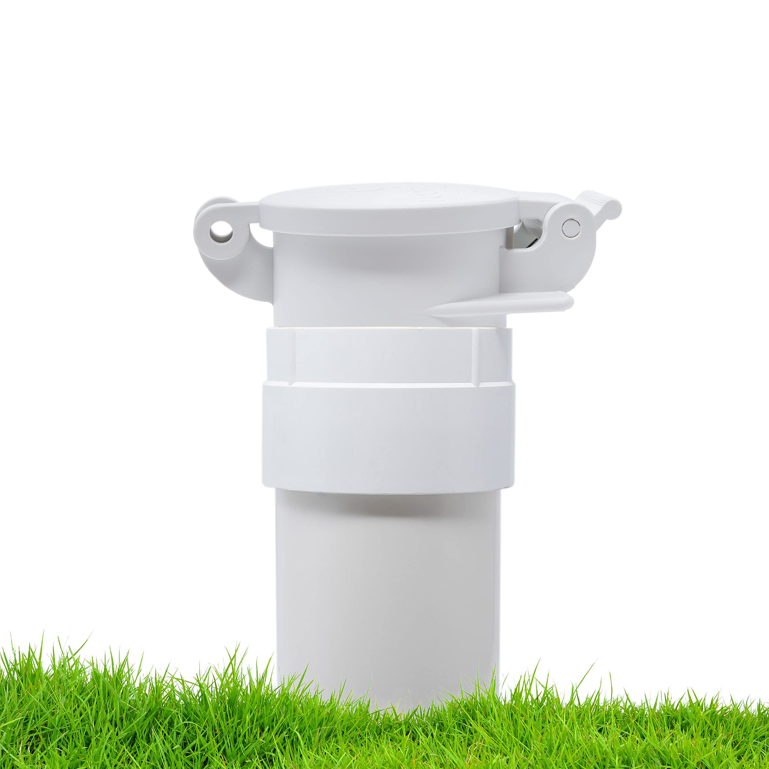 Enviro Design Products Footloose 4" White Sewer Cap for RV/Campgrounds | Odorless, Self-Closing, Polypropylene, Model FM104W