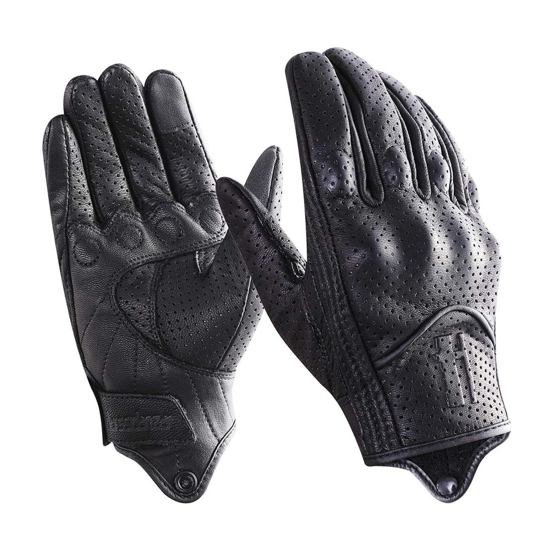 Harssidanzar Motorcycle Gloves for Men Touchscreen Perforated for Summer Riding GM028, Black(Perforated Upgrade), Size X-Small