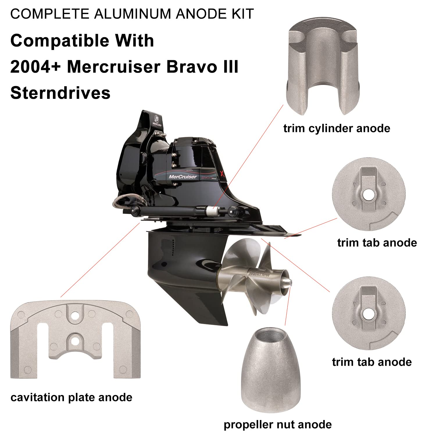 Hihitomorrow Complete Aluminum Anode Kit Compatible With 2004+ Mercruiser Bravo 3 Iii Drives Sterndrives Replace For Cmbravo3Kit