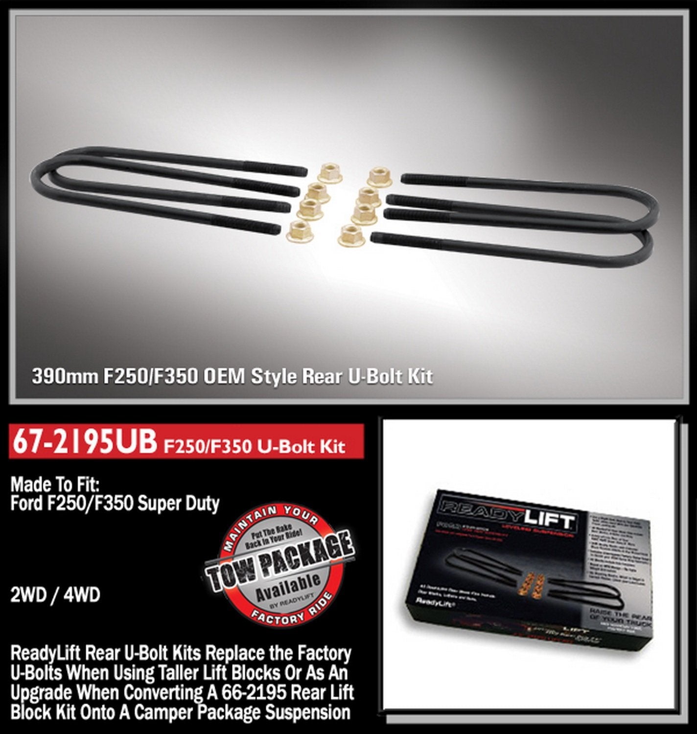 Readylift 67-2195Ub U-Bolt Kit (390 Mm Ford Super Duty F250/F350 4Wd 1999-2010)