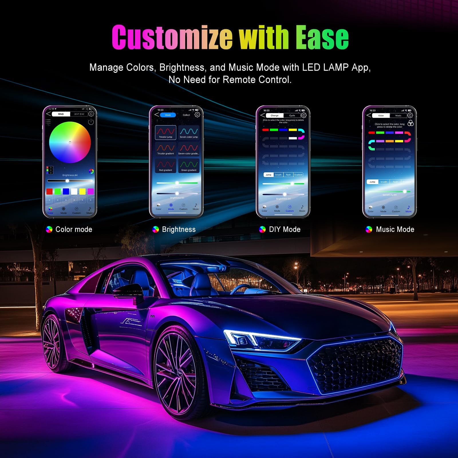 Yilaie Car Lights Interior, Rgb Interior Car Lights With App Control, Music Sync And Diy Mode, Car Decorations Interior For Ambi