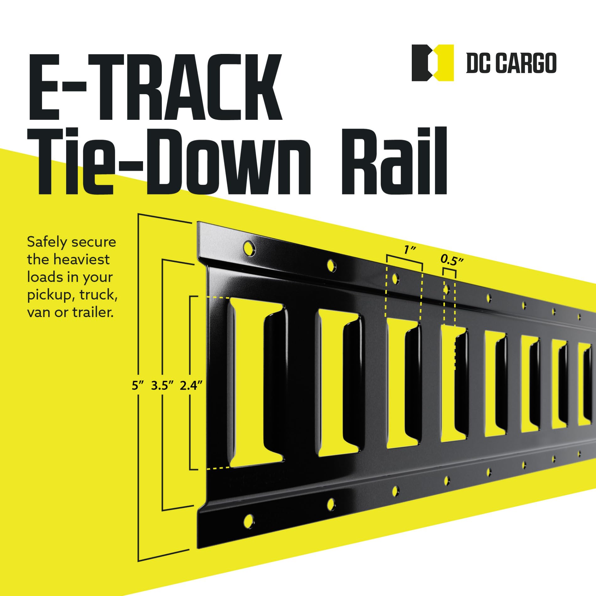DC Cargo Mall E Track Tie Down Rail Kit, 10 Ft, Steel, 3-Pack, Powder-Coat Black, Secure Cargo Up to 2,000 lbs for Trailers & Vans