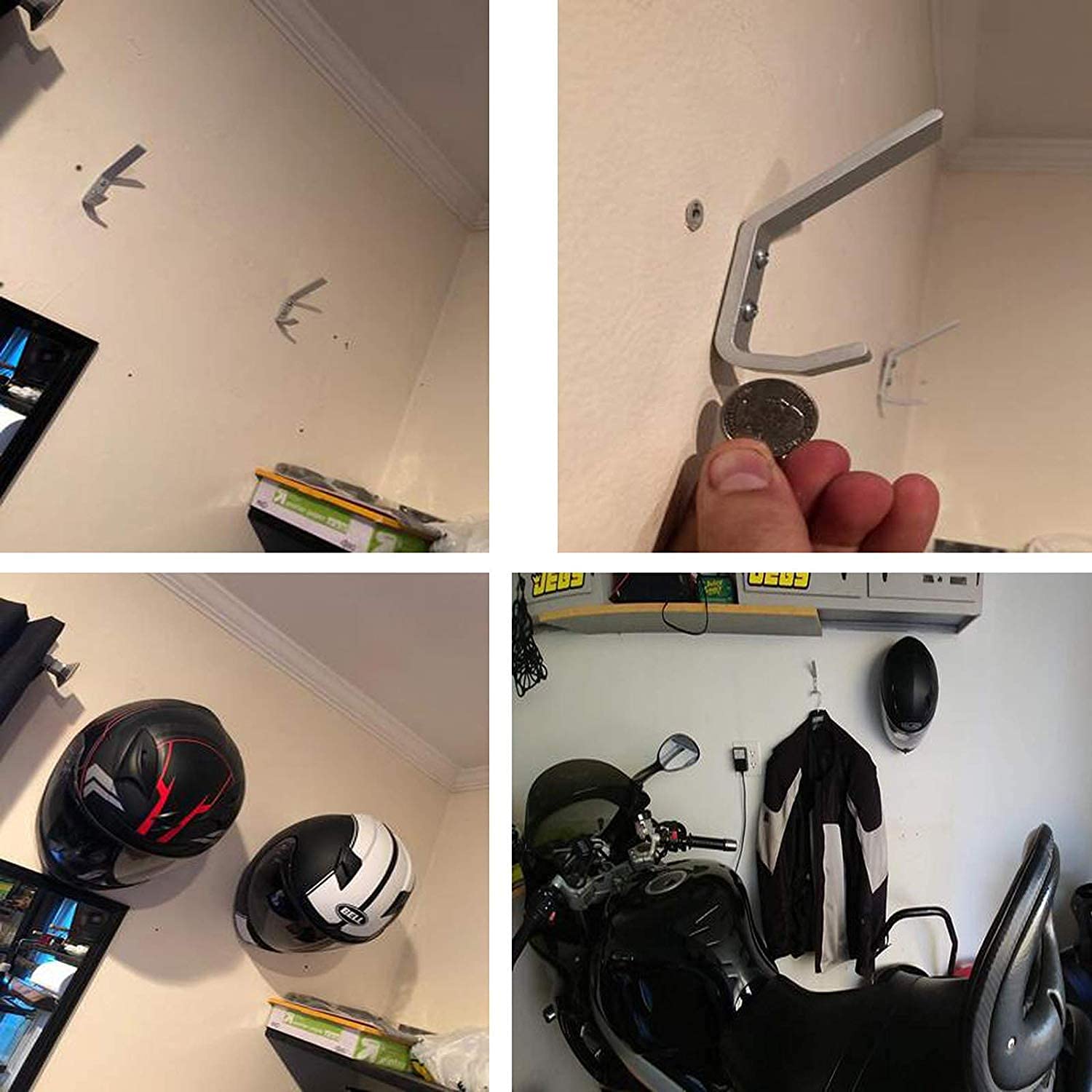 Pmsanzay 2/PK Helmet Holder Hook, Sturdy Helmet Display Rack, Wall Mounted Helmet Storage Rack Hanger, for Motorbike Jacket Wall