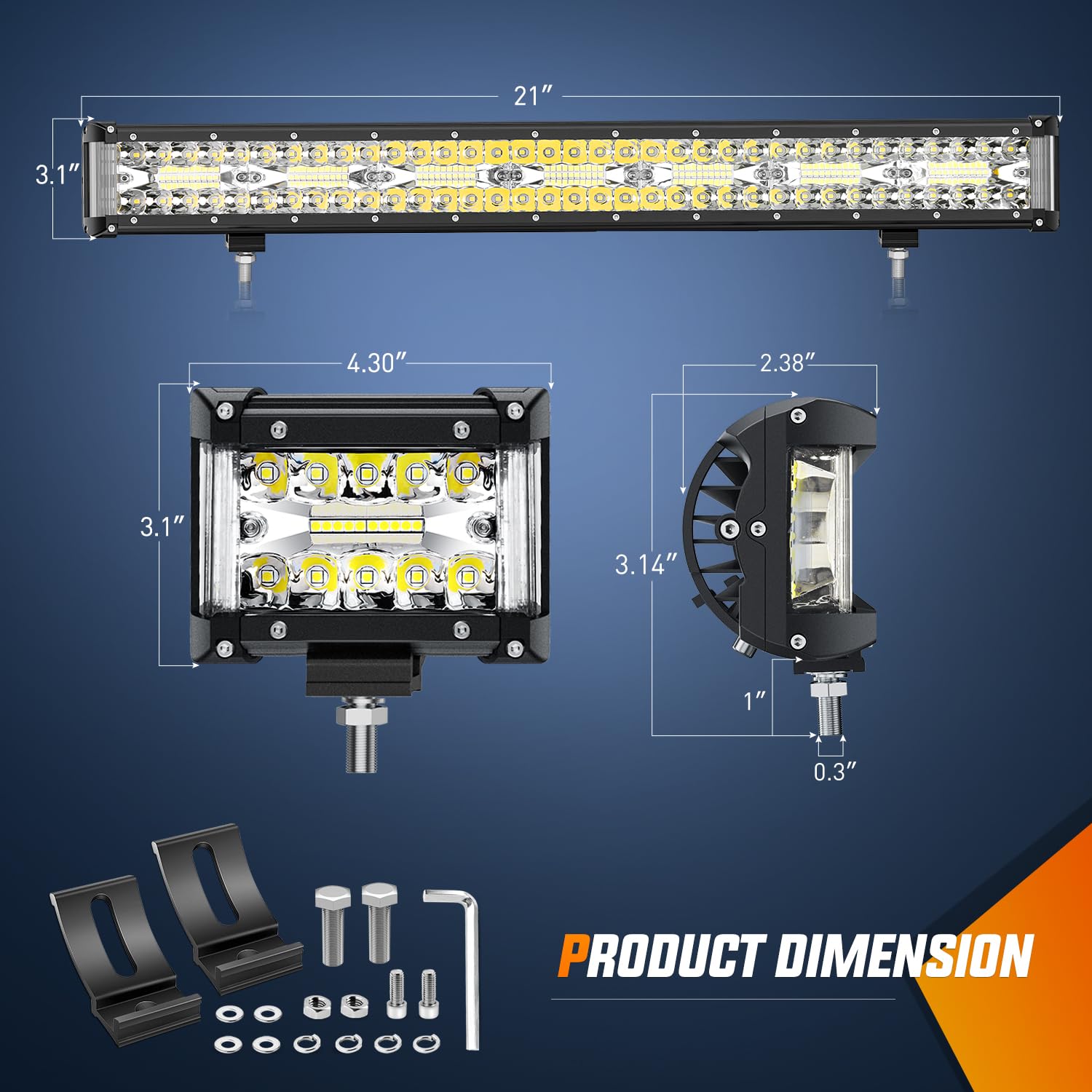 Nilight Side Shooter Led Light Bar Set 20 Inch Triple Row Spot Flood Combo Lights 2Pcs 4.3'' Pods With 5Pin Rocker Switch Wiring