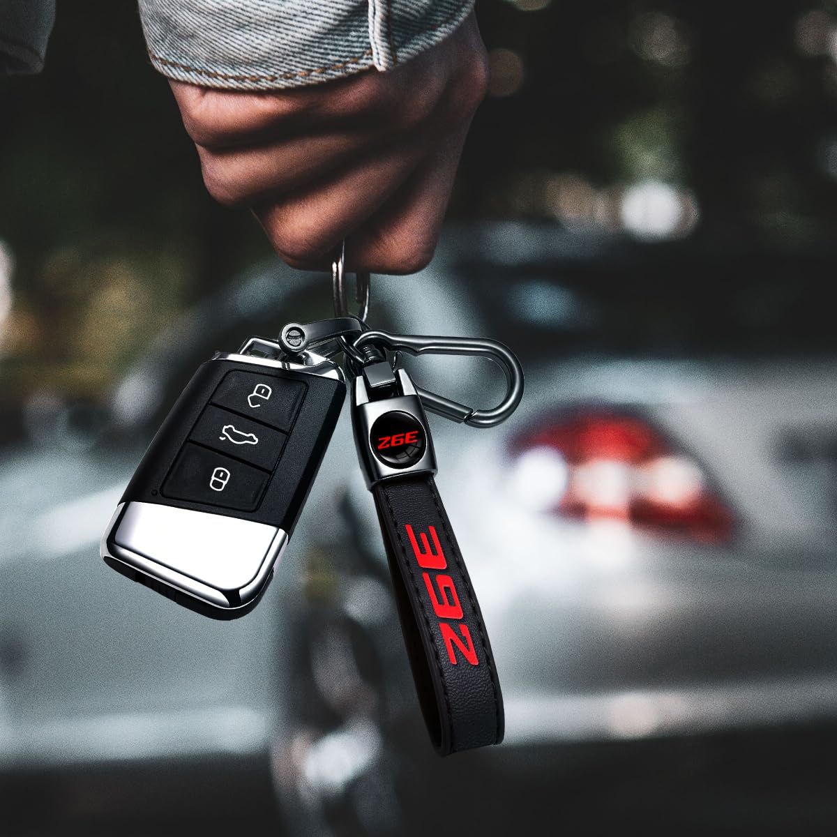 Annloysky Black Leather Keychain for Dodge Challenger & Durango SRT 392 - 2.6 Inch Durable Key Ring Accessory
