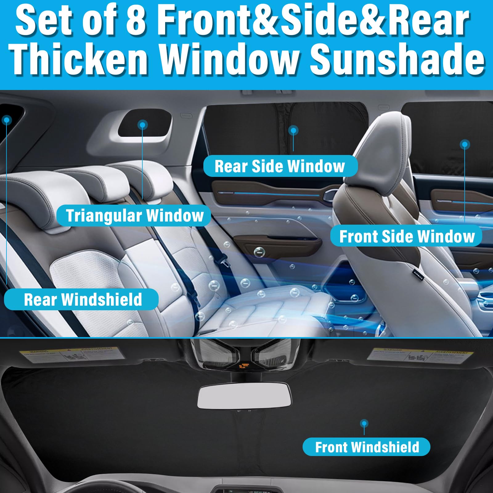 KMF Windshield Sun Shade for Ford Explorer 2011-2019, Black Aluminum Side & Rear Window UV Protection Cover