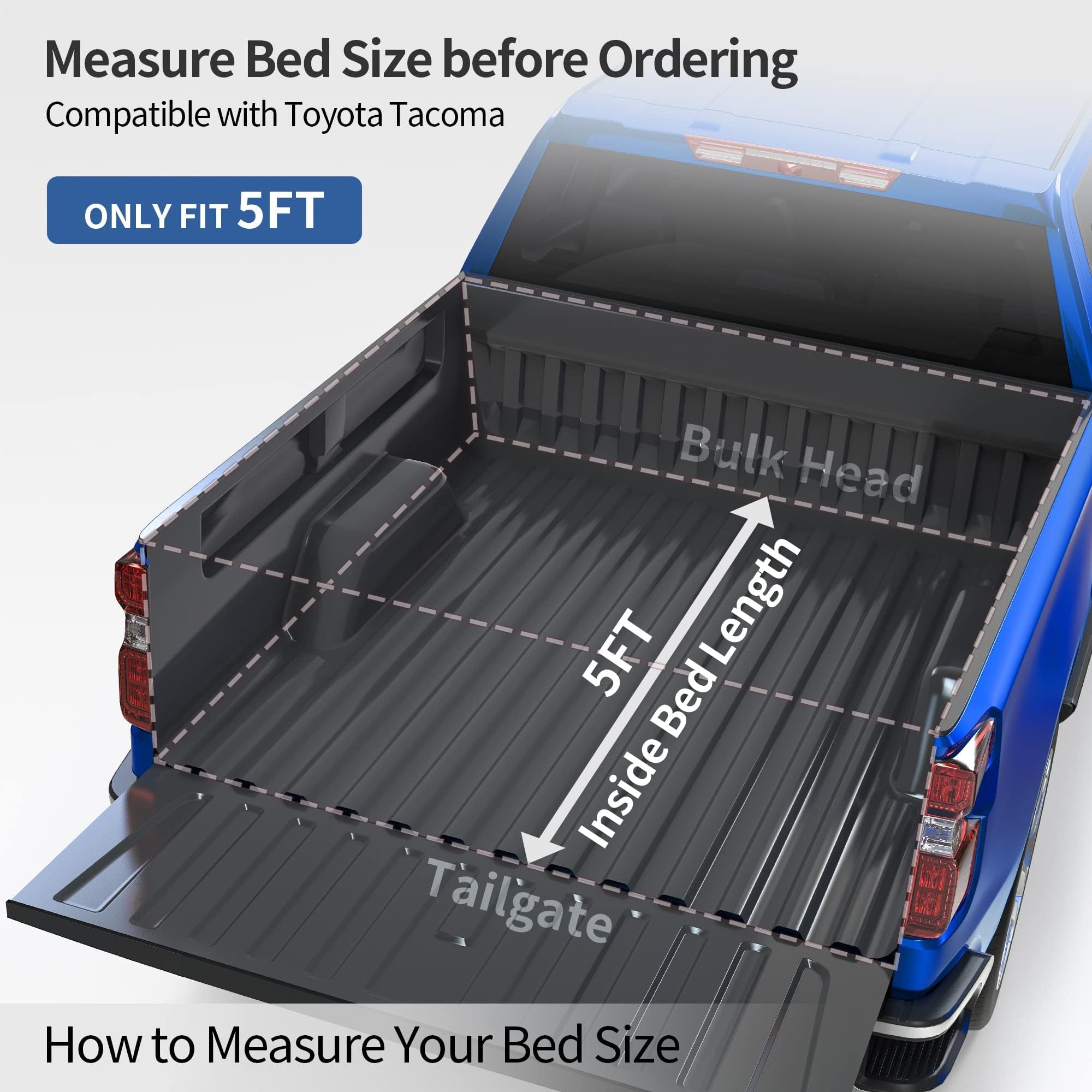 Oedro Soft Tri-Fold Truck Bed Tonneau Cover Compatible With 2005-2015 Toyota Tacoma With 5Ft Bed, Fleetside With Track Rail Syst