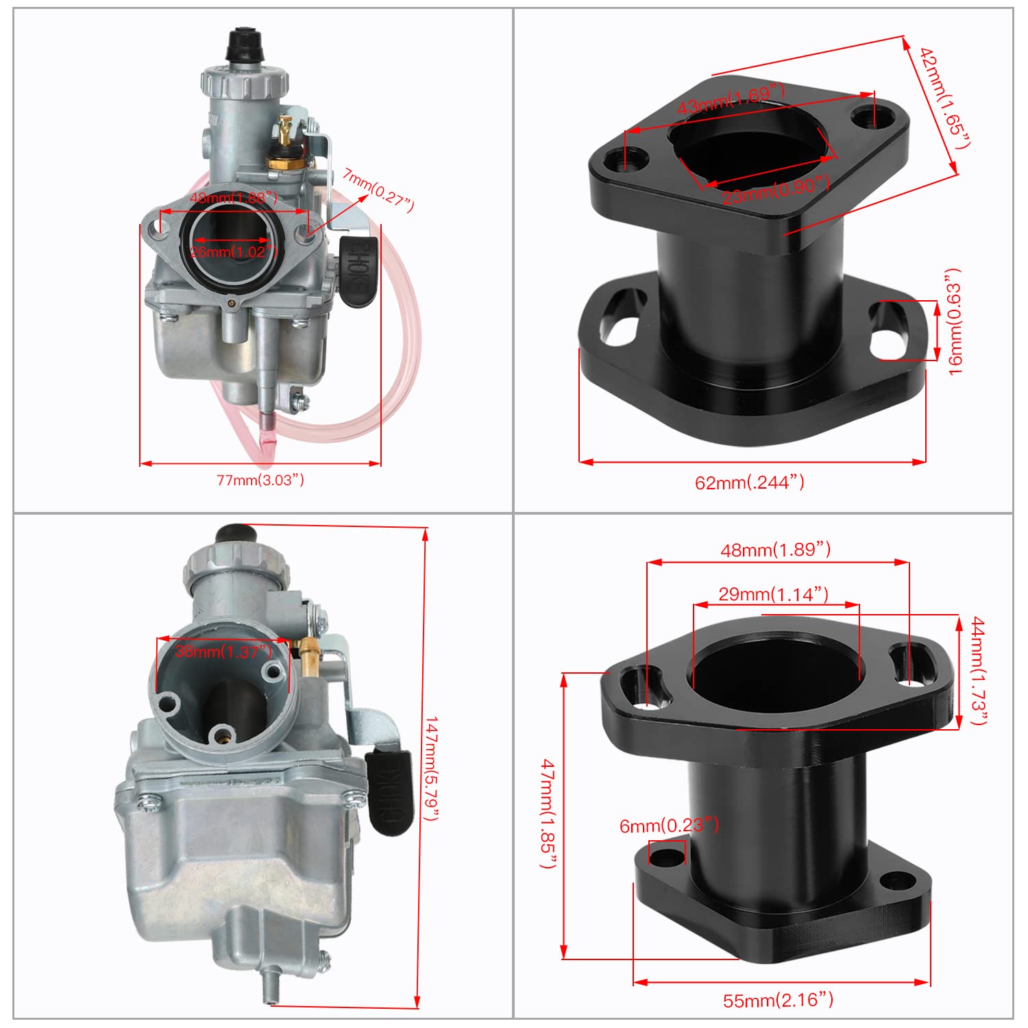FVRITO VM22 Racing Carburetor for Predator 212cc 196cc Engines - 38mm Air Filter Performance Parts, Black
