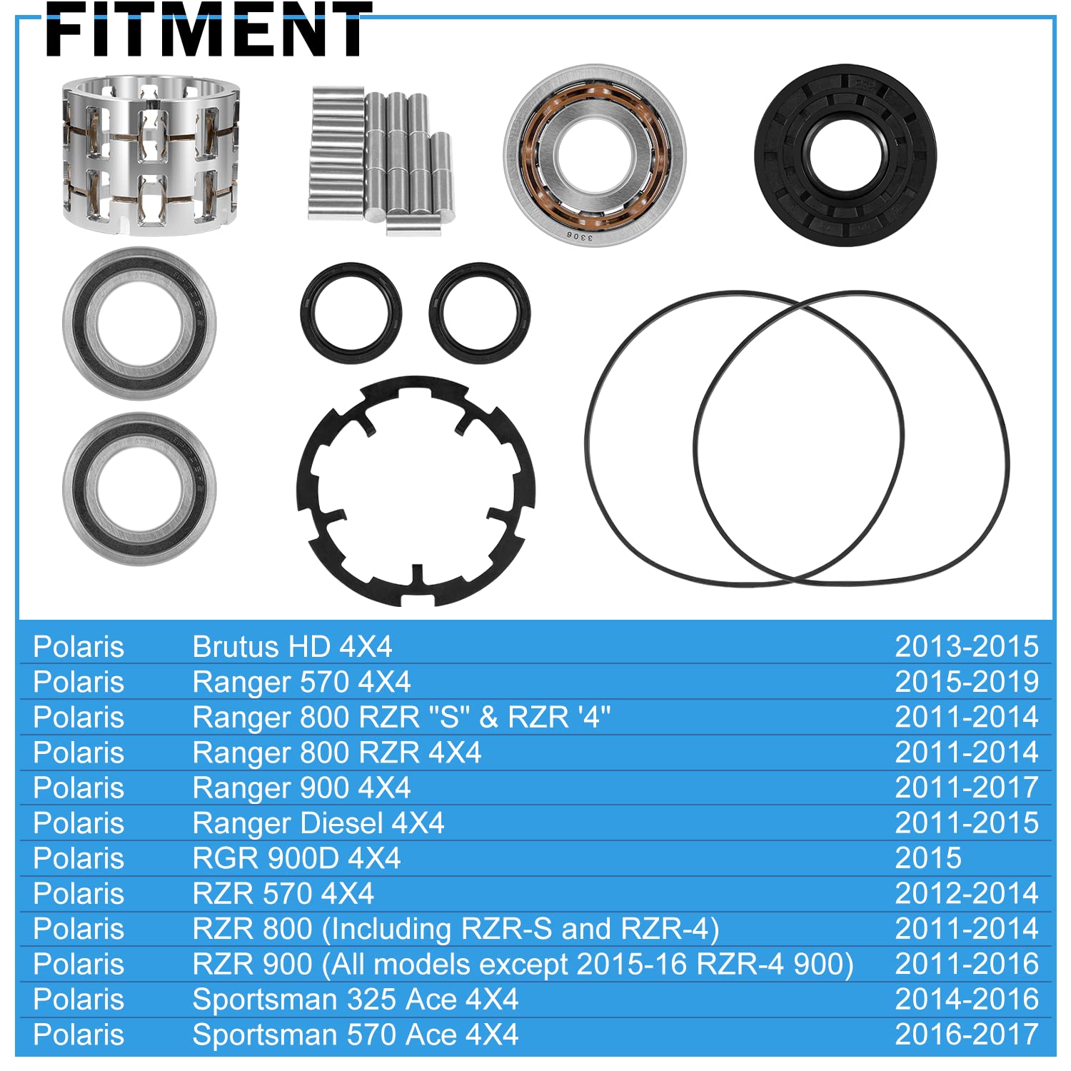 Yoursme Front Differential Rebuild Kit for Polaris RZR 570/800/900, Aluminum Roll Cage, Steel Rollers, Model P-10PC