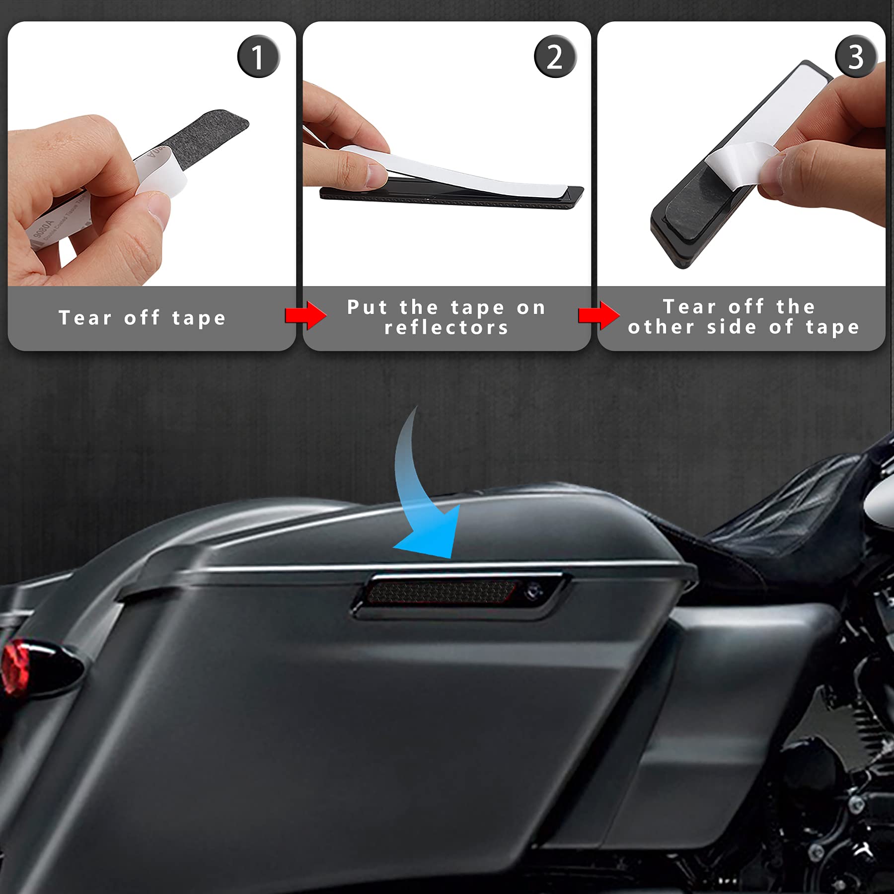 NTHREEAUTO Black Saddle Bag Reflector Inserts Latch Covers Compatible with 2014-2020 Harley Touring model,FLT, FLHT Road King,Ro