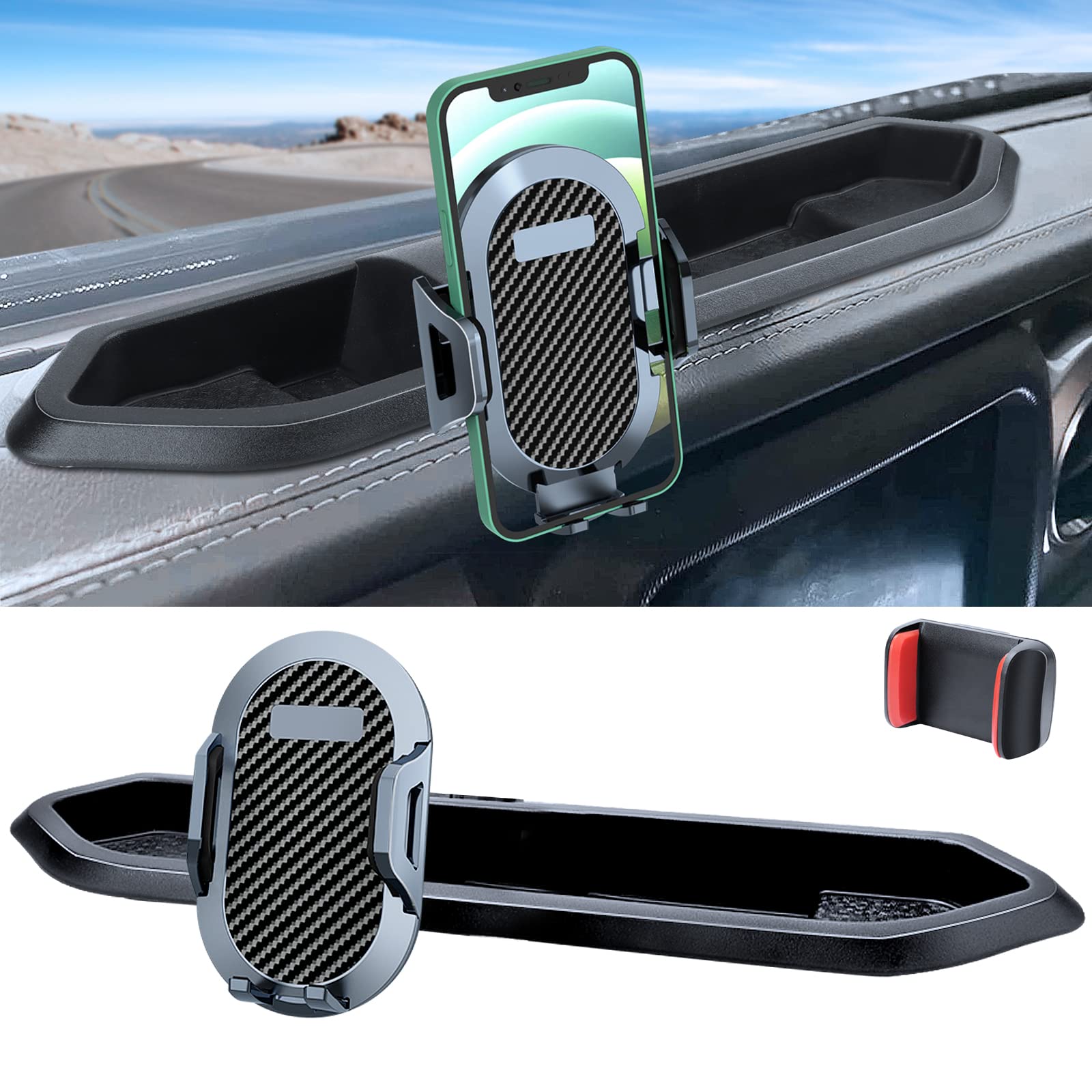 Diamooky Phone Mount For 2018-2023 Jeep Wrangler Jl Jlu And 2020 2021 2022 2023 Gladiator Jt Dash Multi-Mount Phone Holder W/Storage Tray Accessories, Not For Wrangler 4Xe