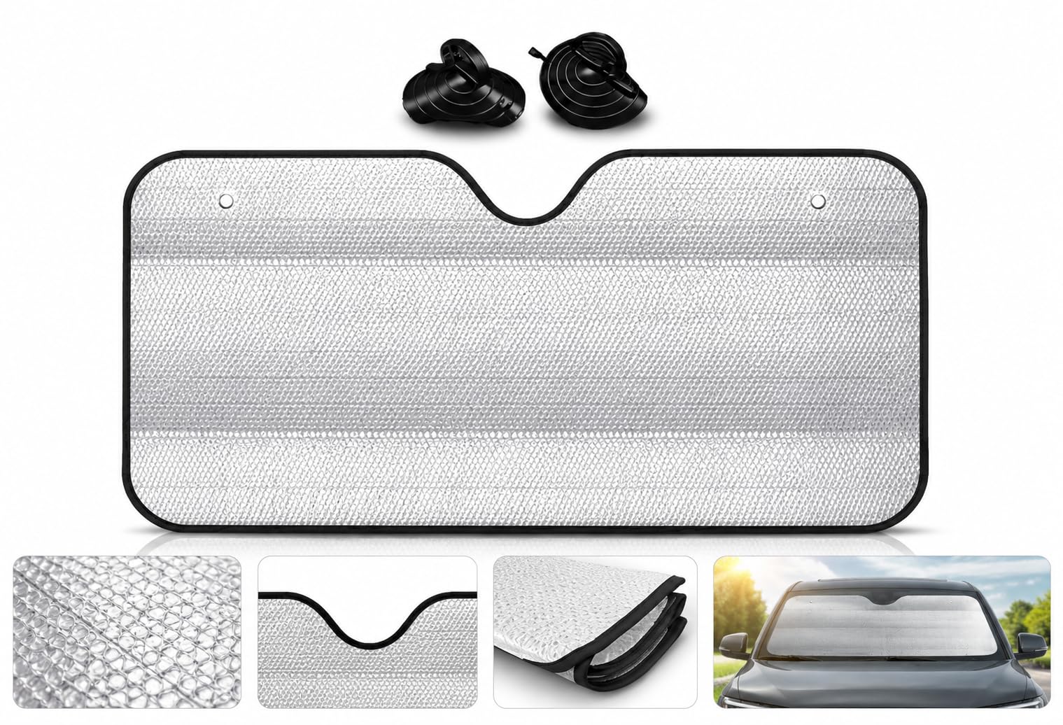Car Windshield Sun Shade, Universal Fit, Silver Foil, Front and Rear Window Sunshade for All Cars, 1 Piece