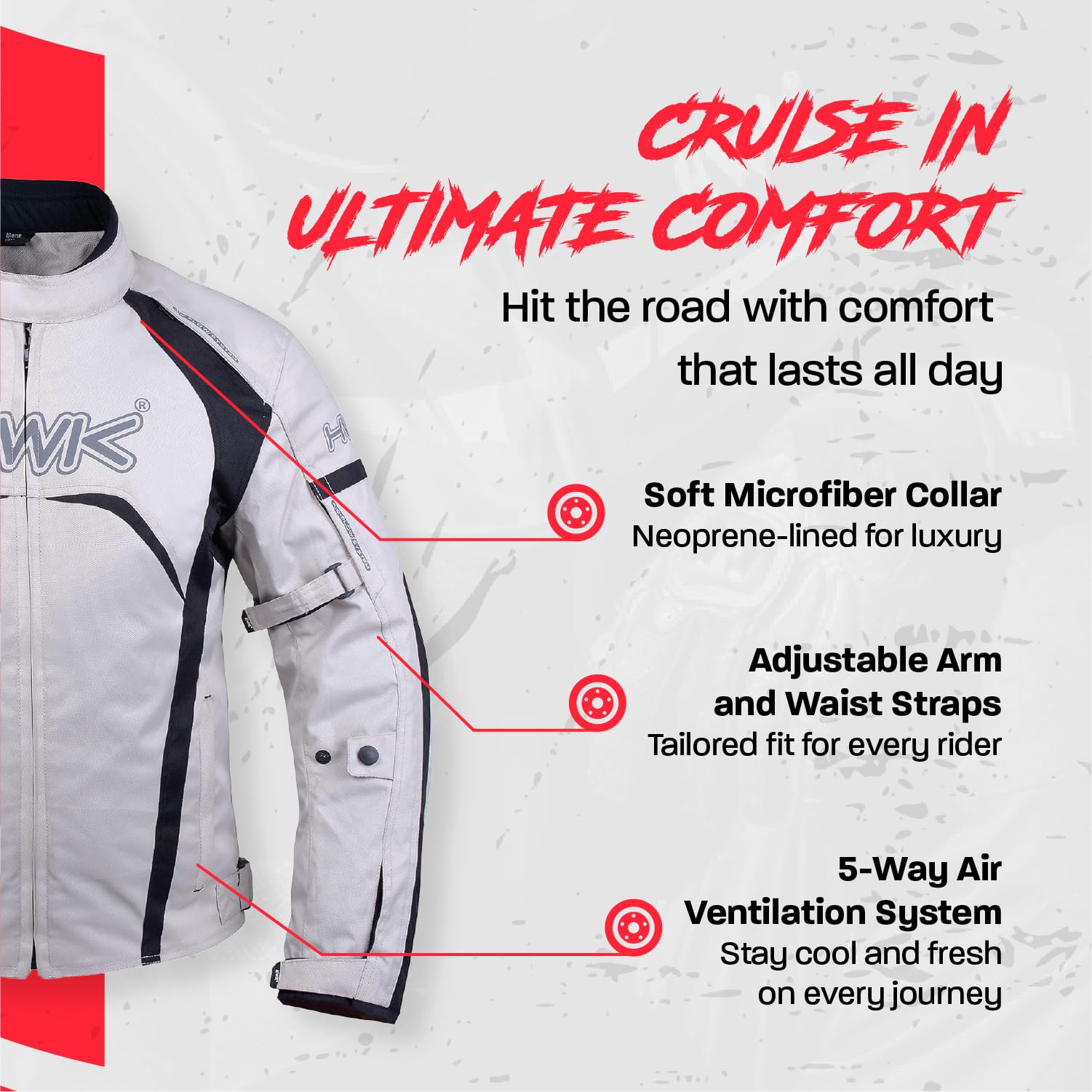 HWK Motorcycle Rain Jacket for Men & Women, Silver, 2XL, Waterproof, CE Armor, Adjustable Riding Gear, Model R-1