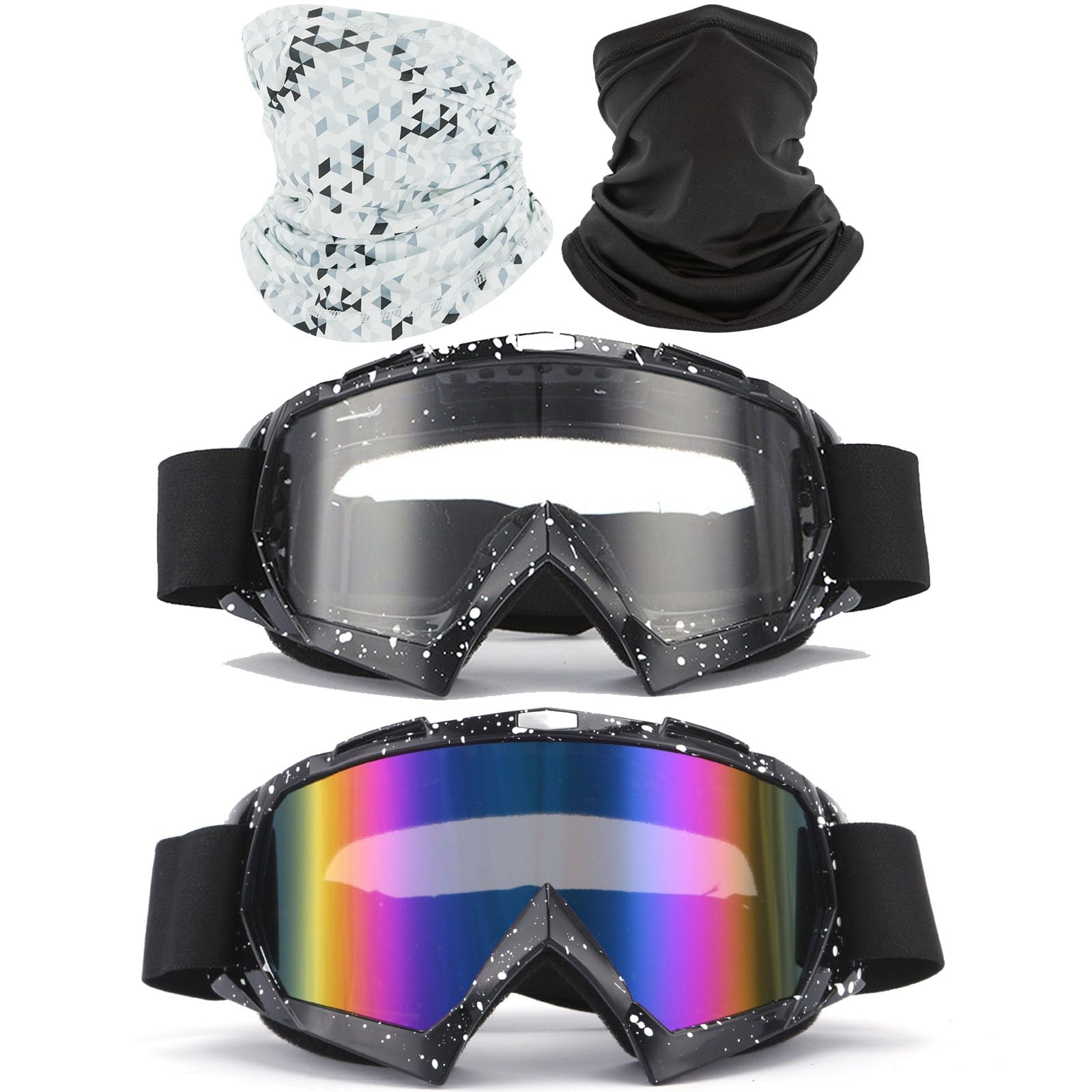 immoono 4Pcs Set, Dirt Bike Goggles with Face Cover Motorcycle Goggles ATV Motocross Riding Offroad Goggles for Adults Men Women
