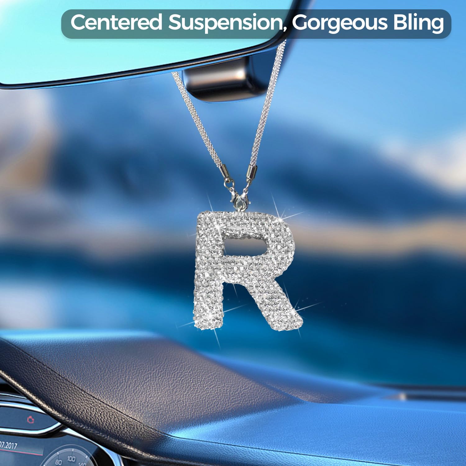 Bling Car Accessories For Women Letter Charm, Rear View Mirror Ornament Cute Hanging Crystal Pendant Girl Car Decorations, Lucky