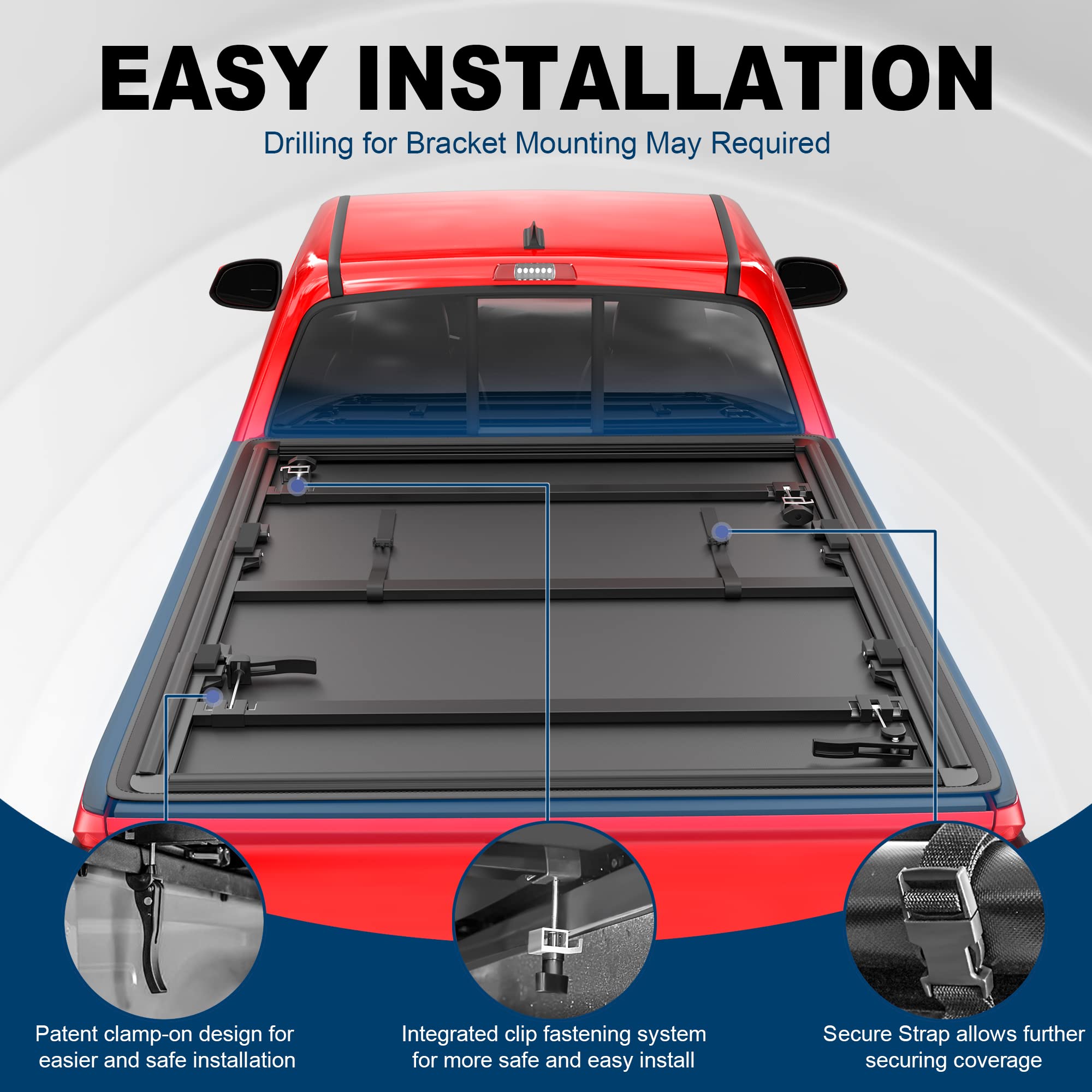 Mostplus Tri Fold Soft Truck Bed Tonneau Cover Compatible For 2005-2015 Toyota Tacoma On Top (6 Ft)