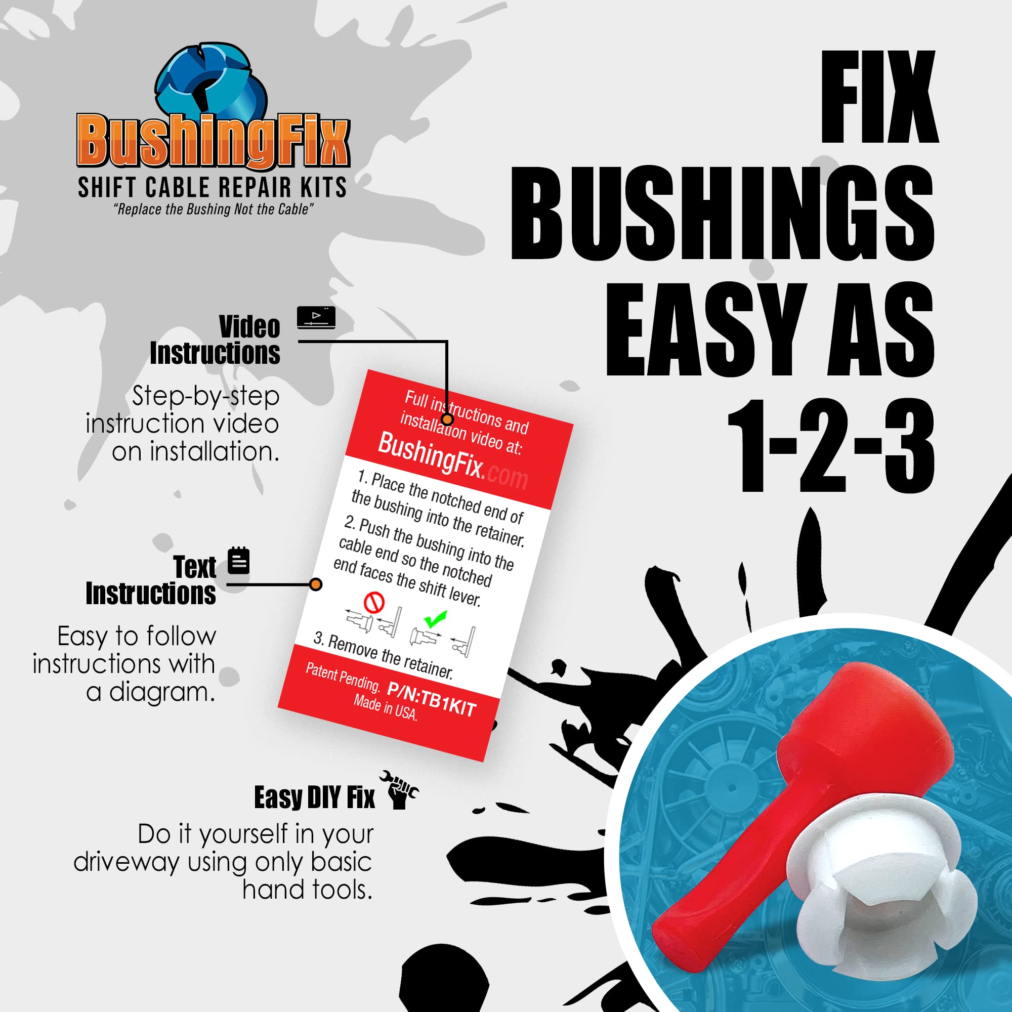 BushingFix TB1Kit - Automatic Transmission Shift Cable Bushing Repair Kit for Chevrolet, Jeep, Ford - Quality Replacement Parts