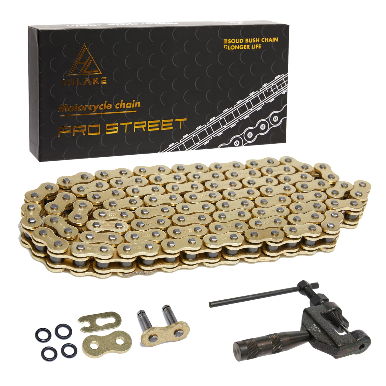 HILAKE 520 Motorcycle Chain 130 Links O-Ring with Connecting Master Link and Chain Breaker Heavy Duty Drive Chain for Motorcycle
