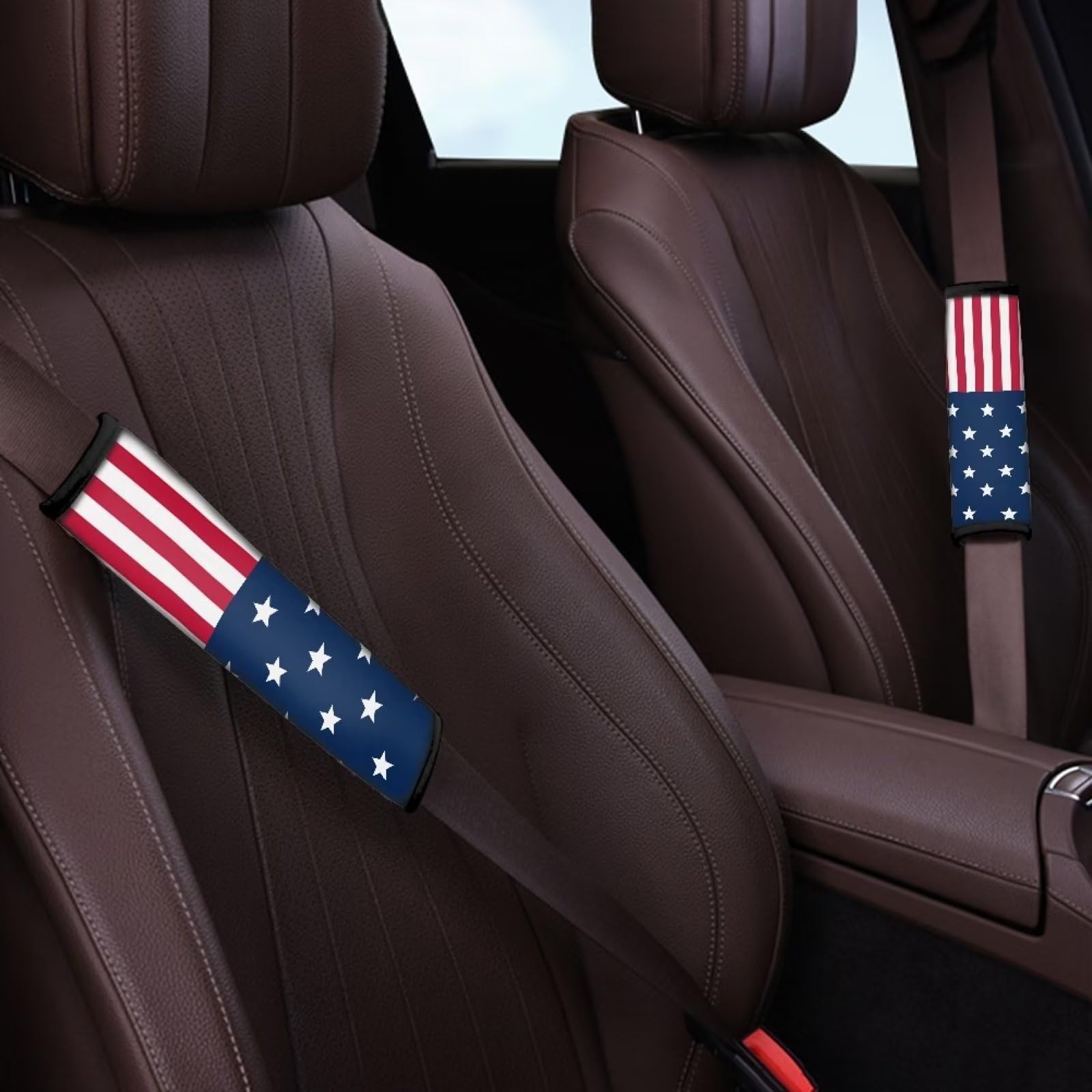 FUIALDOLG USA Flag Car Seat Belt Cover Pads - Super Soft Cushions, Pack of 2