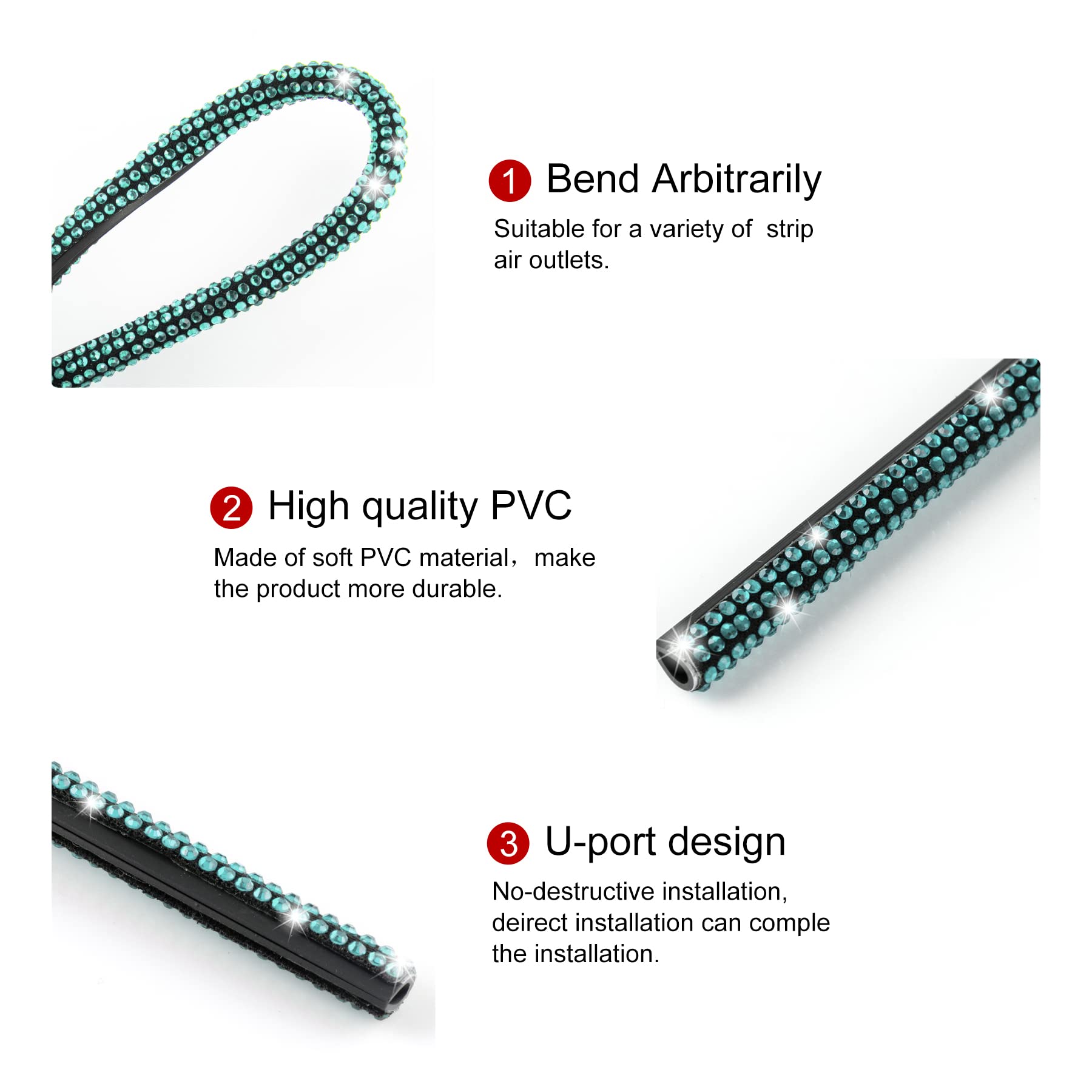 Livtee Bling Car Air Vent Outlet Moulding Trim, 10Pcs Car Air Conditioner Decoration Strip, Bling Rhinestone Diamond Car Interior Accessories For Women And Teens, Blue