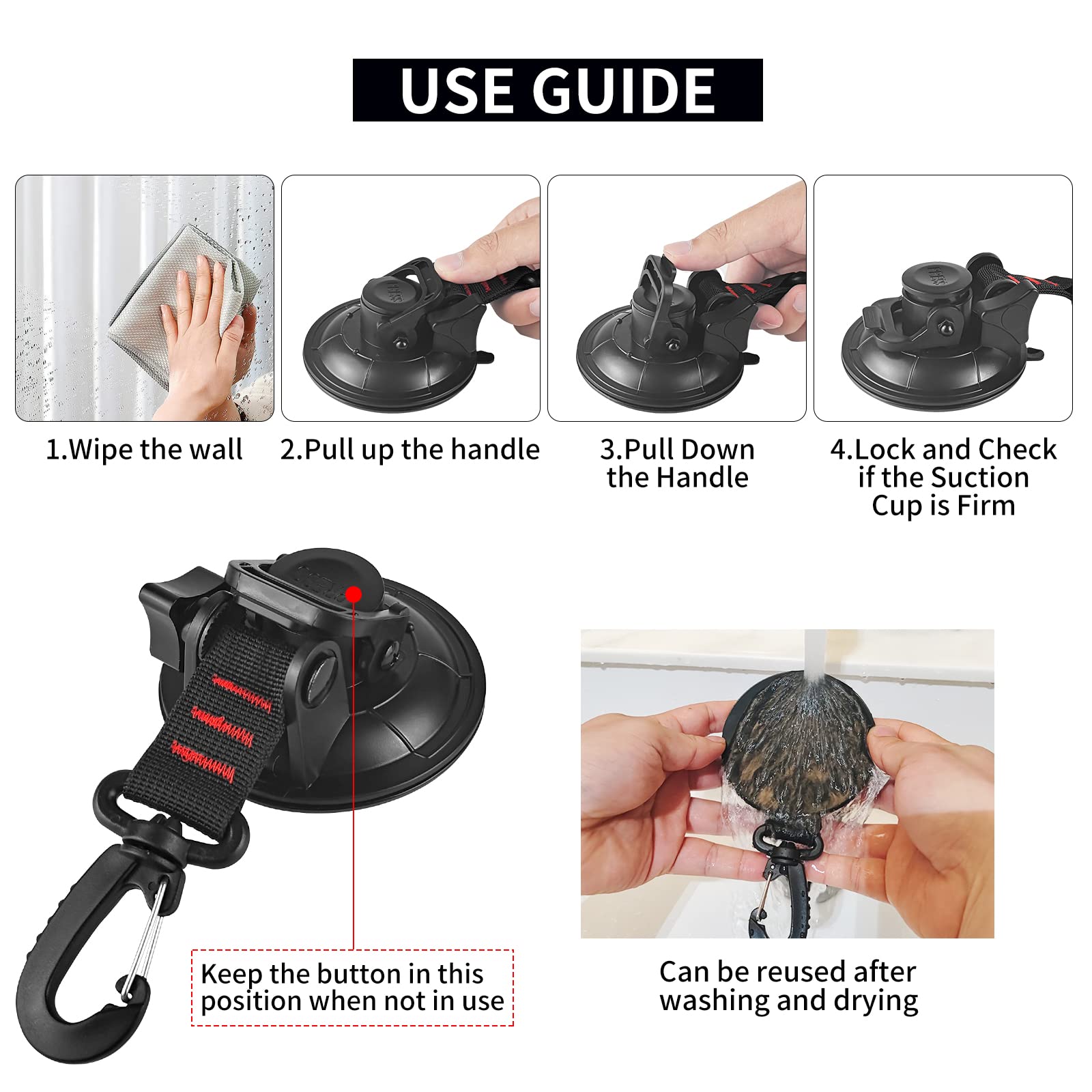 Vashly Heavy Duty Suction Cup Anchor 4Pcs Strong Suction Cups With Hooks And 4Pcs Tarp Clips Deavy Duty Lock Grip For Tie Down Car Awning Boat Camping Trap