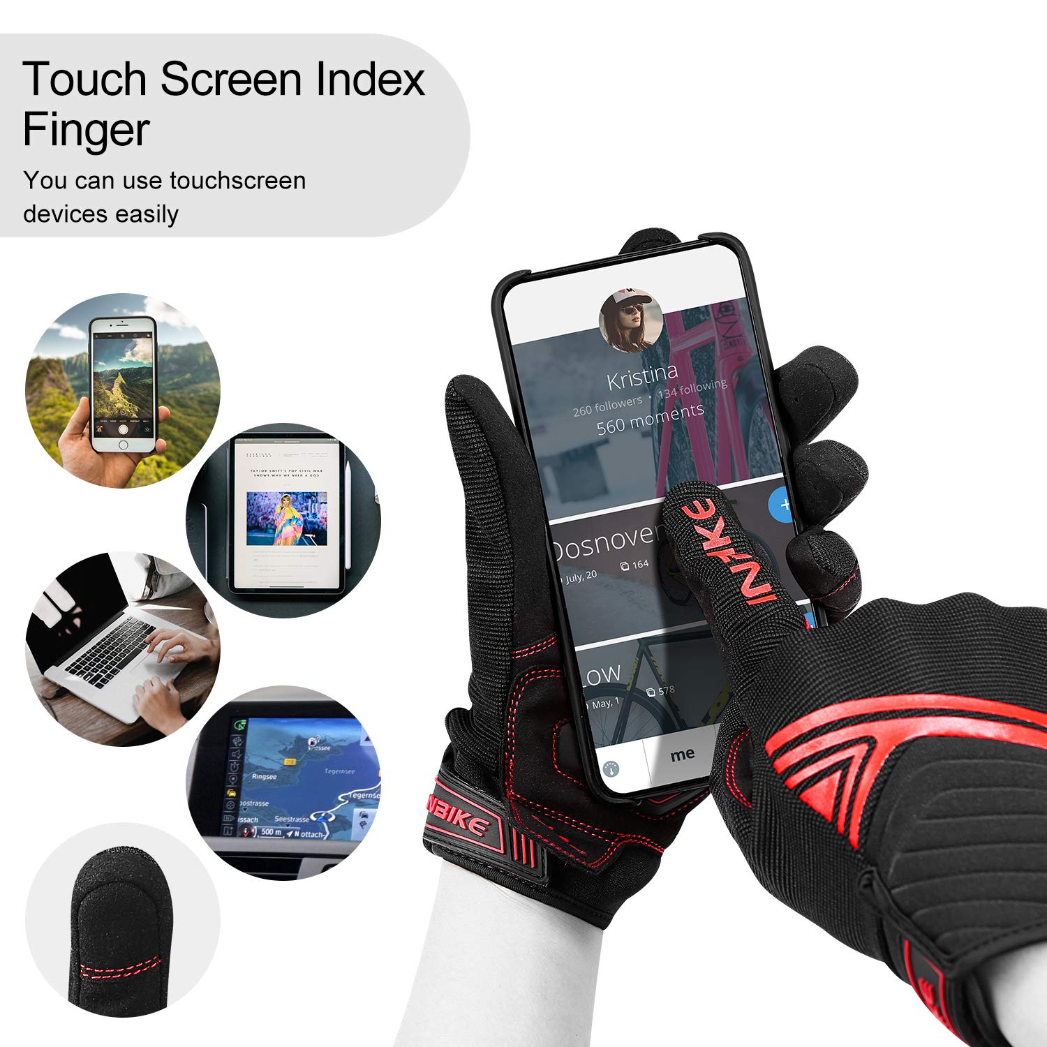 Inbike Breathable Mesh Motorcycle Gloves Touchscreen With Tpr Palm Pad Hard Knuckles Black Red X-Large