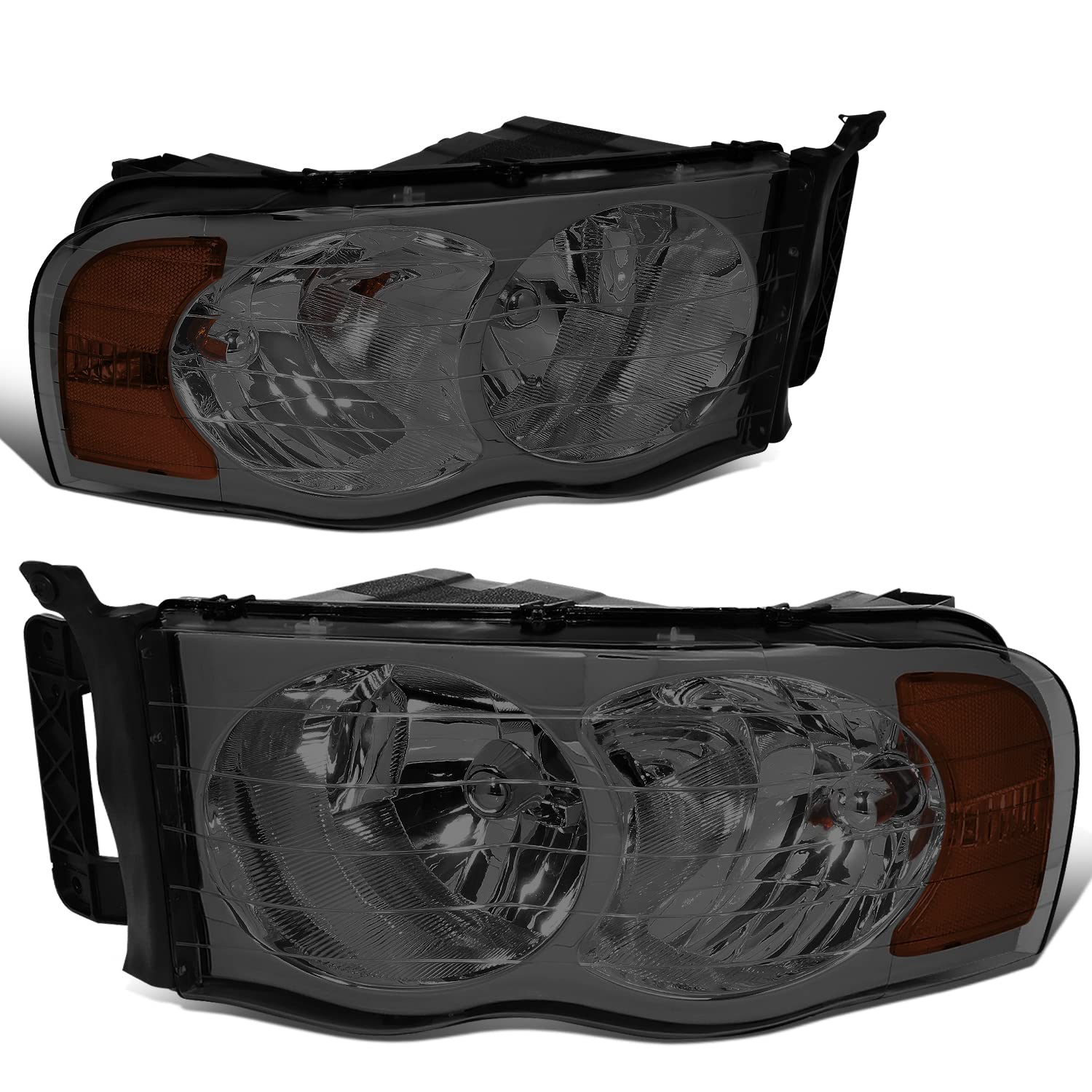 Dna Motoring Hl-Oh-Dr02-Sm-Am Smoke Lens Amber Corner Headlights Compatible With 02-05 Ram 1500/03-05 Ram 2500 3500, Left & Righ