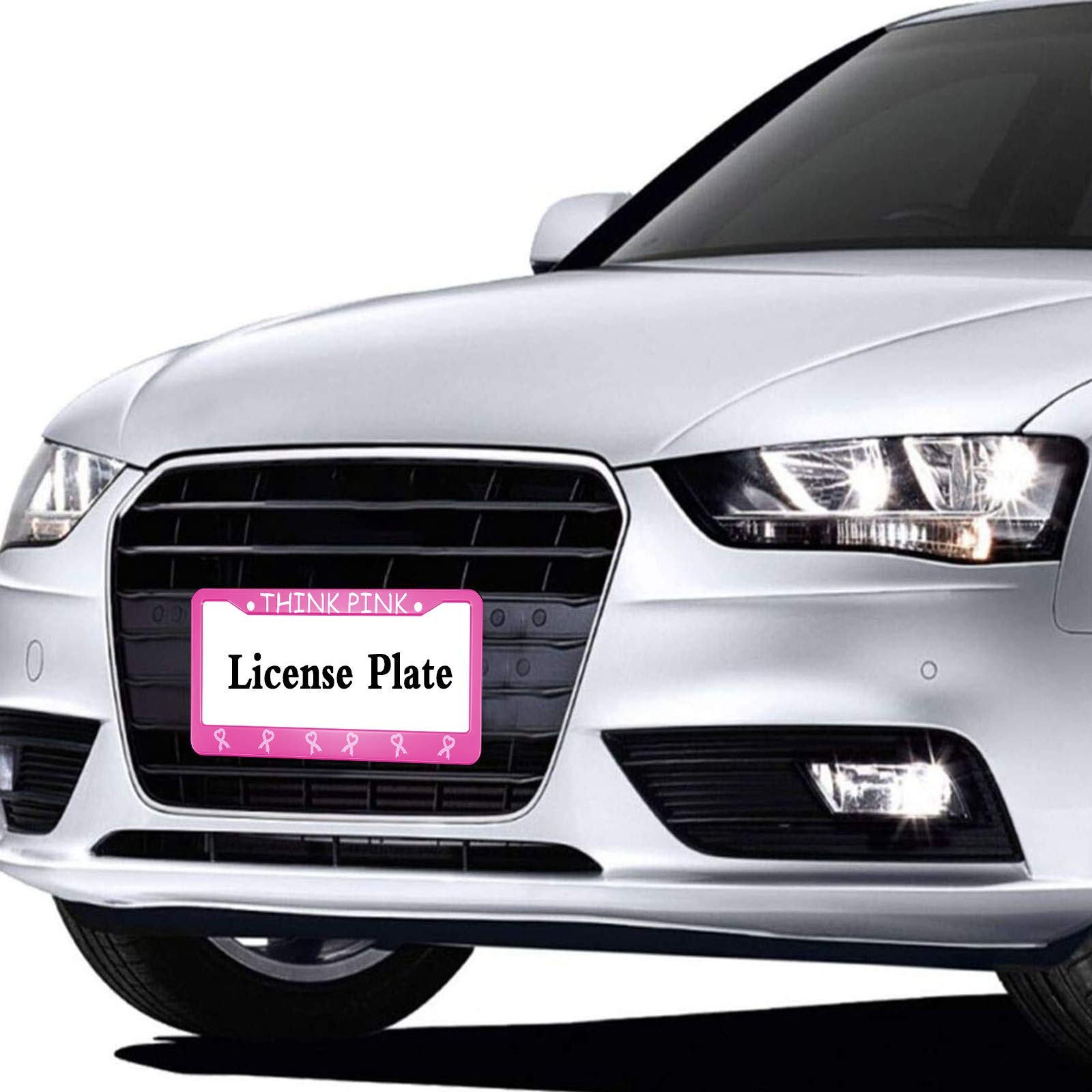 Hosnye Pink Ribbon License Plate Frame Caring For Women'S Health Metal License Plate Cover Front Plates Frames Car Tag Frame For