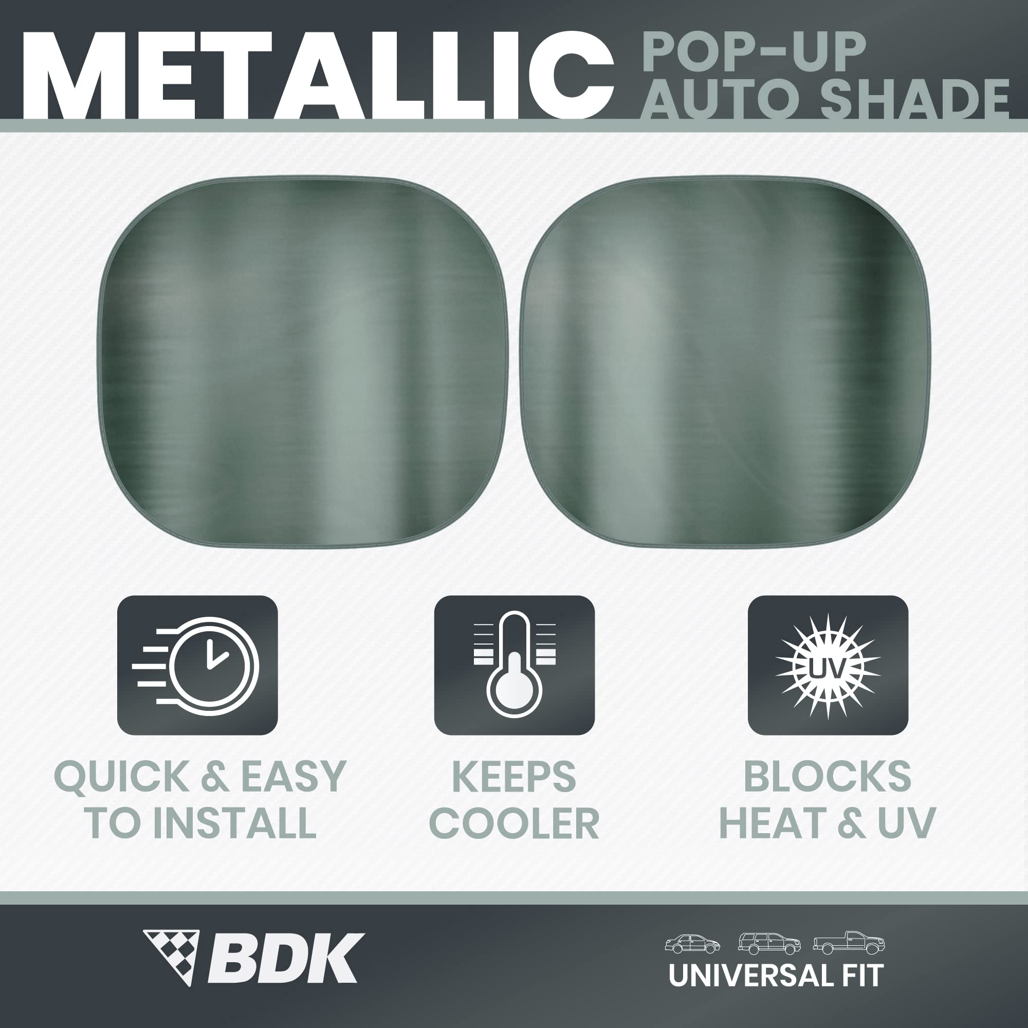 Bdk 2Pc Charcoal Gray Car Windshield Sun Shade - Sun Visor & Sunshade For Car Windshield - Uv Rays Interior Protection - Easy Se