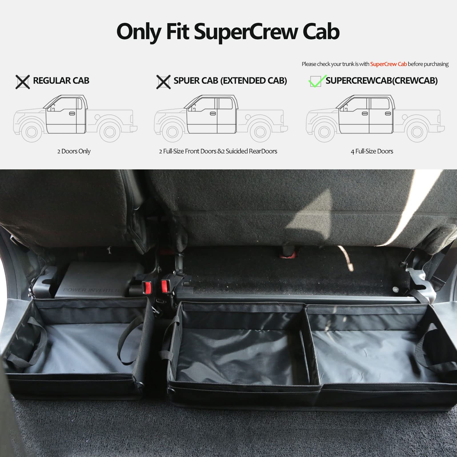 GEEDAR Under Seat Storage Tool Box Organizer for Ford F150/F250/F350, Nylon, Black, 3 Compartment Design