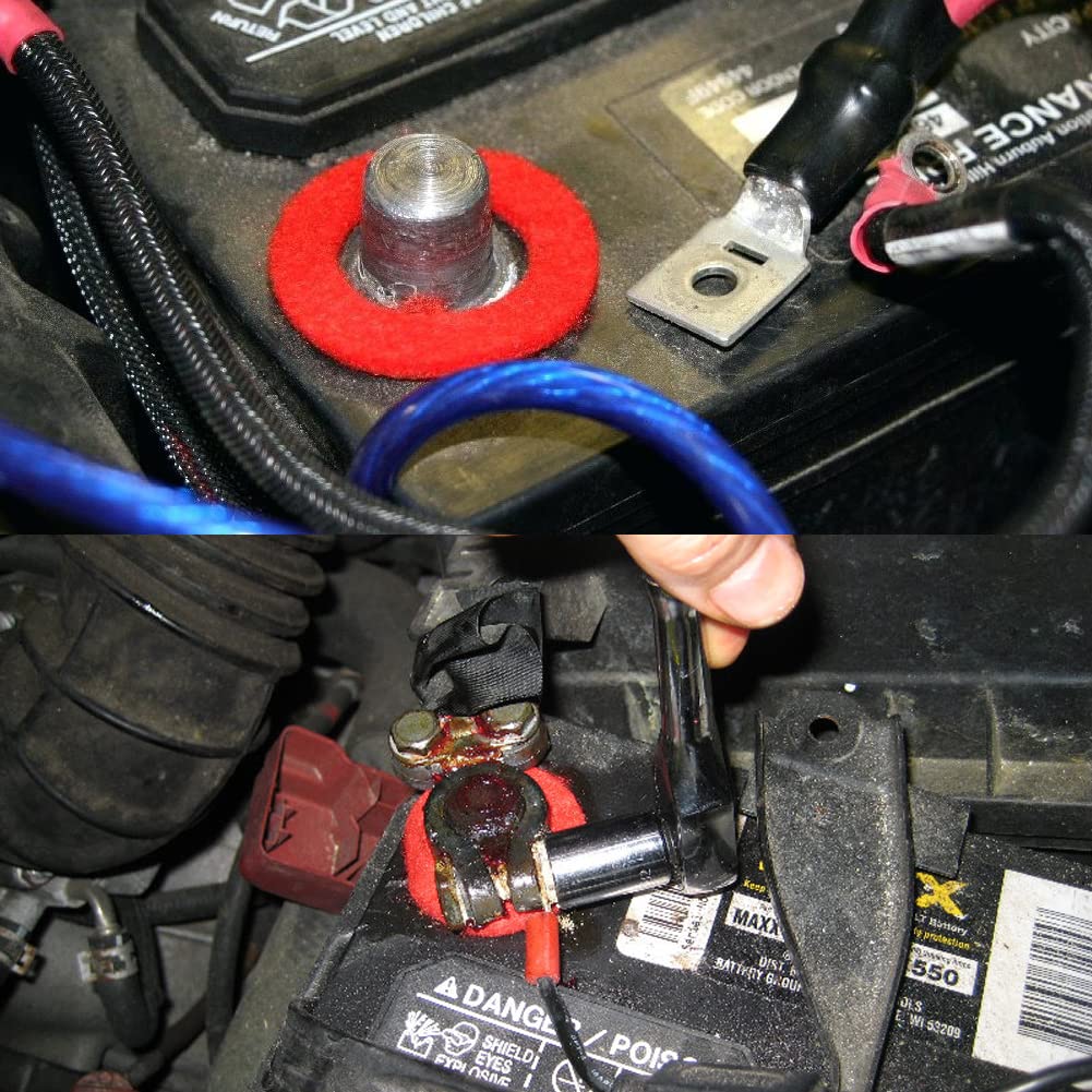 Ampper Battery Terminal Cleaning & Repair Kit, Battery Terminal Cleaning Kit with 5 Shims, 2 Brushes and 12 Piece Washers